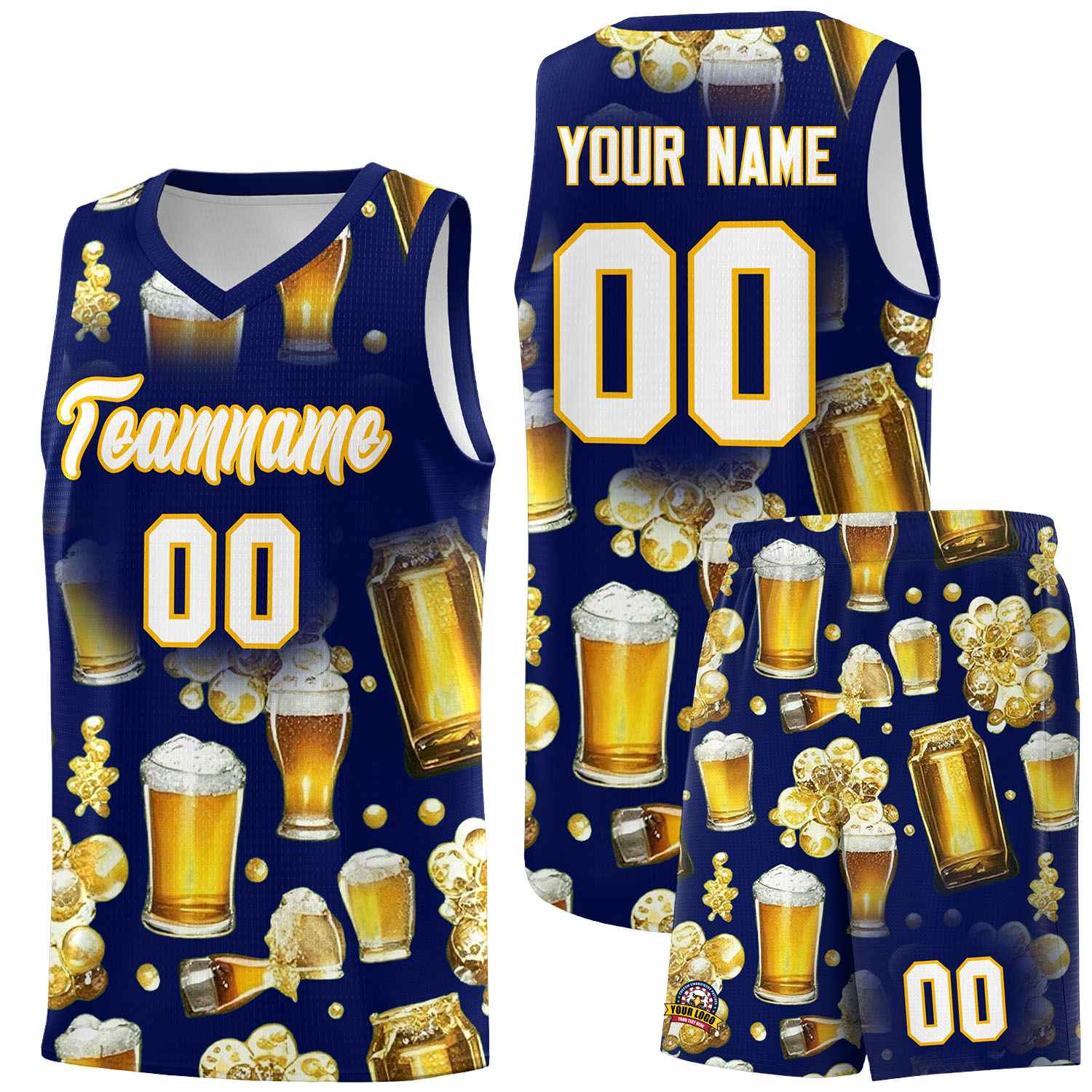 Custom Dark Blue National Beer Day Personalized Beer Bubble Basketball Jersey | Perfect for parties | Dye-sublimation printing | KXKSHOP
