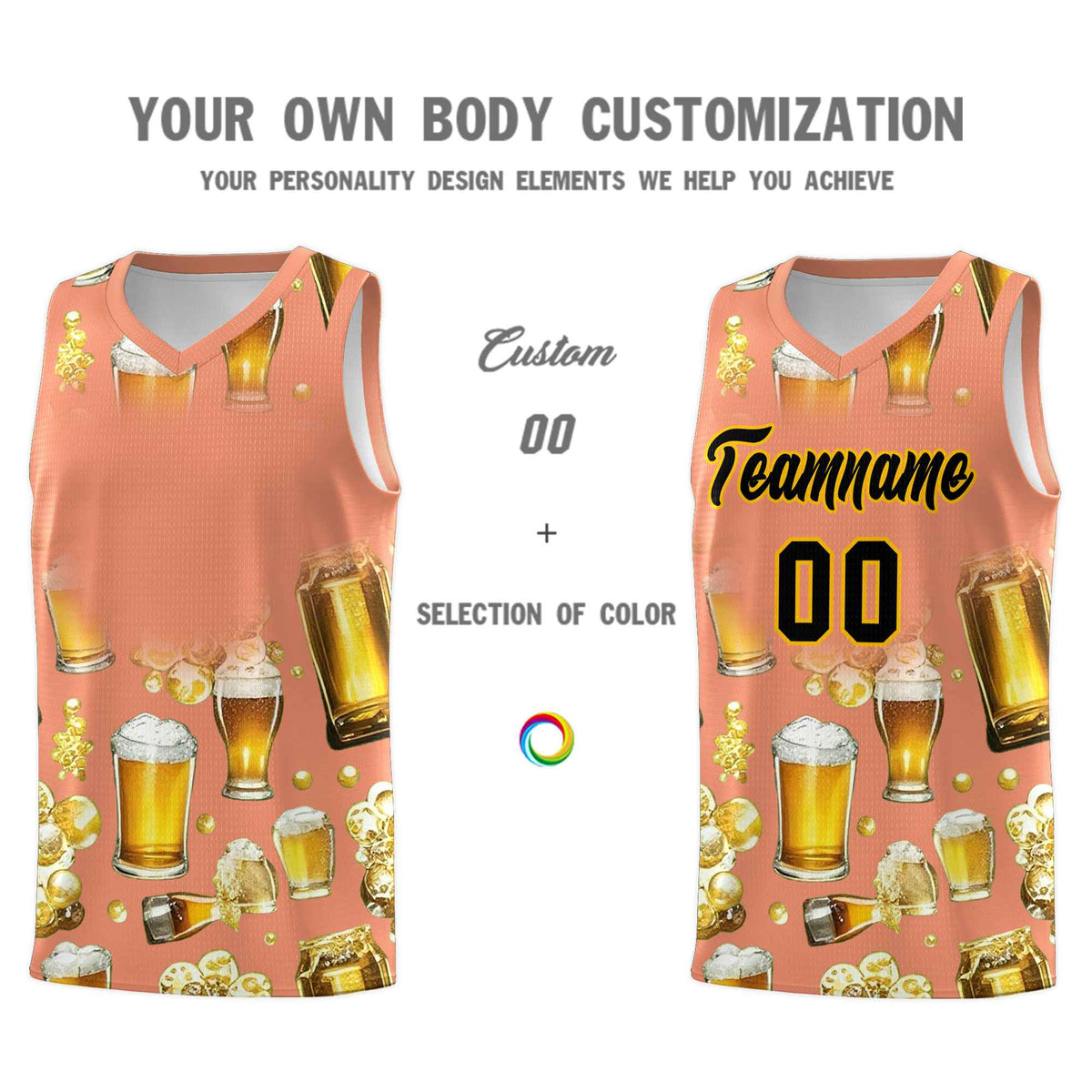 Custom Light Orange National Beer Day Personalized Beer Bubble Basketball Jersey | Perfect for parties | Dye-sublimation printing | KXKSHOP