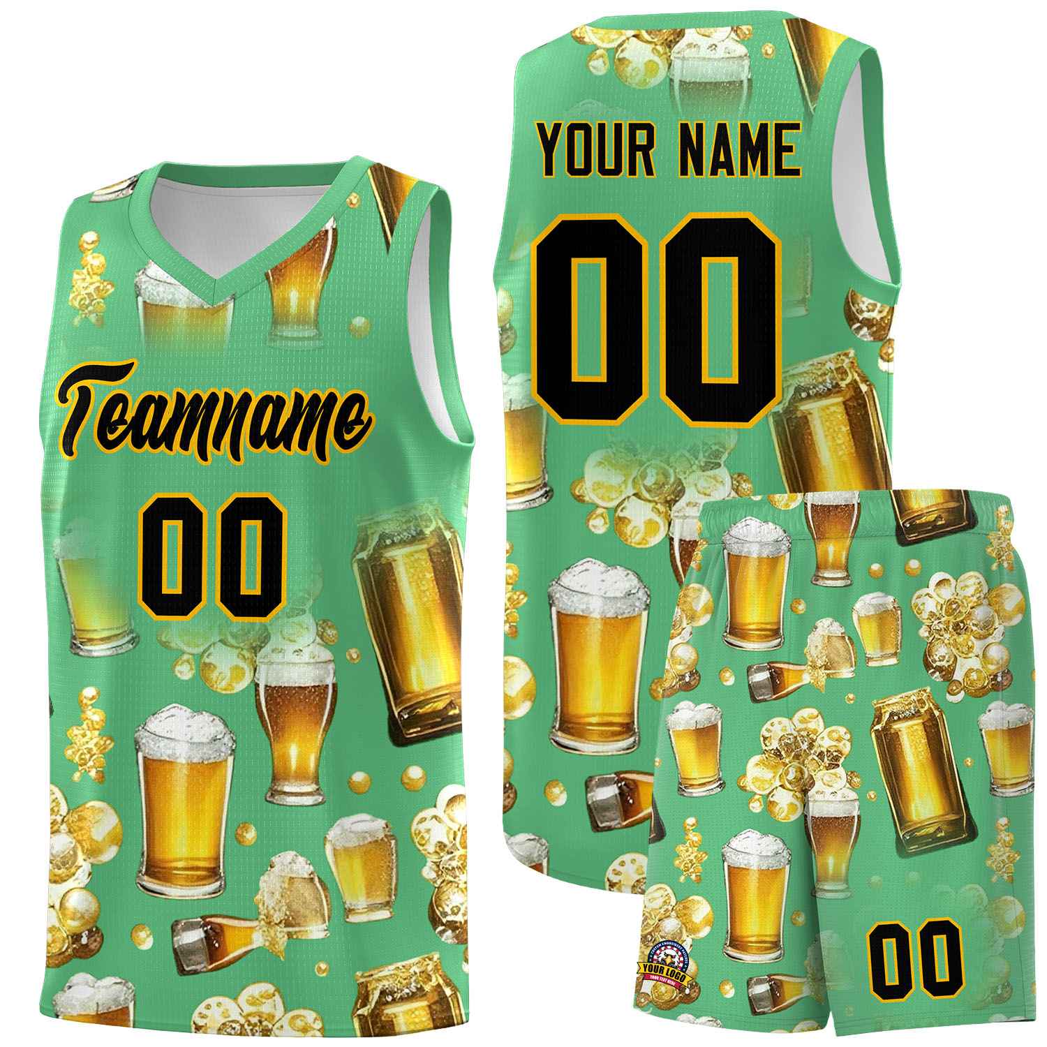 Custom Neon Green National Beer Day Personalized Beer Bubble Basketball Jersey | Perfect for parties | Dye-sublimation printing | KXKSHOP