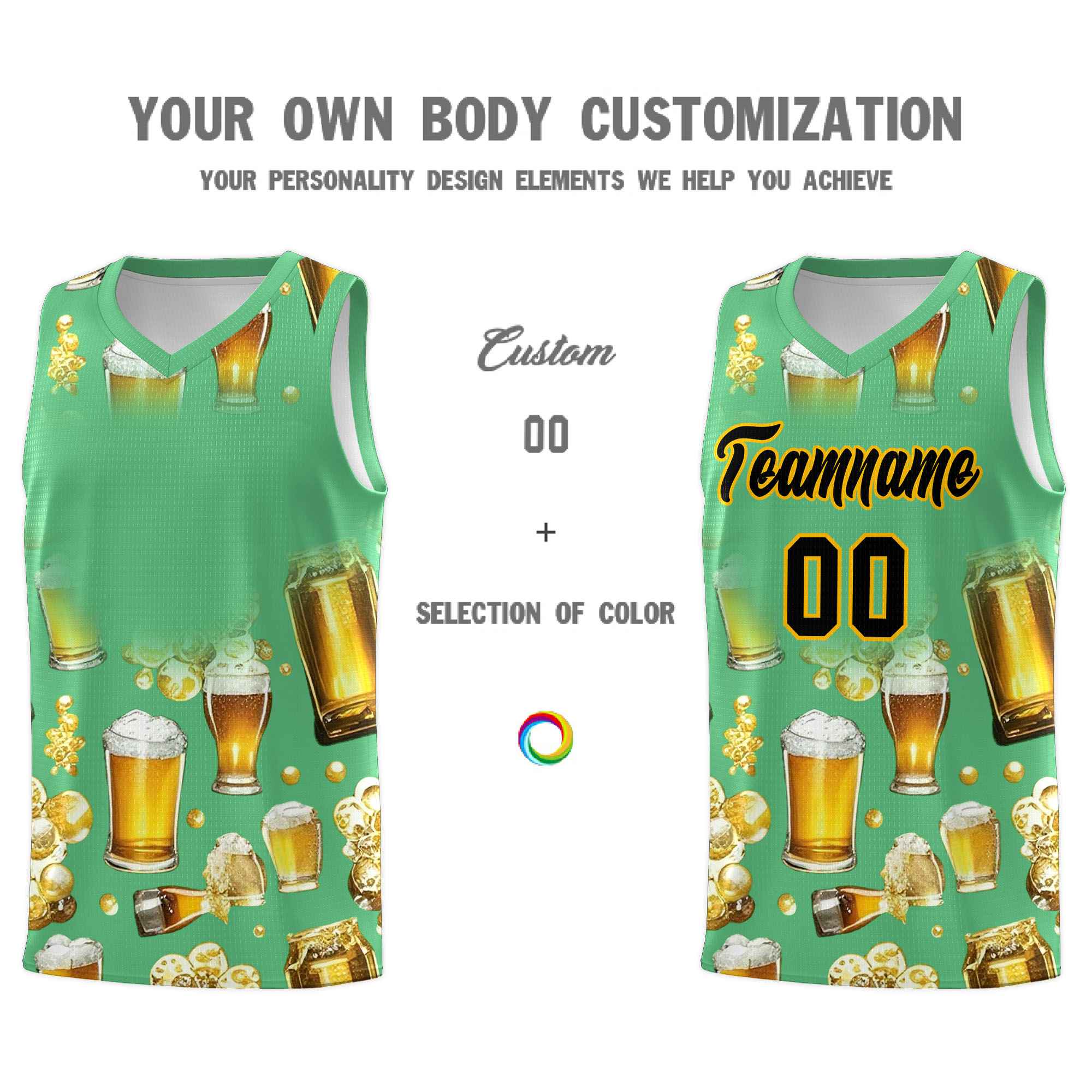 Custom Neon Green National Beer Day Personalized Beer Bubble Basketball Jersey | Perfect for parties | Dye-sublimation printing | KXKSHOP