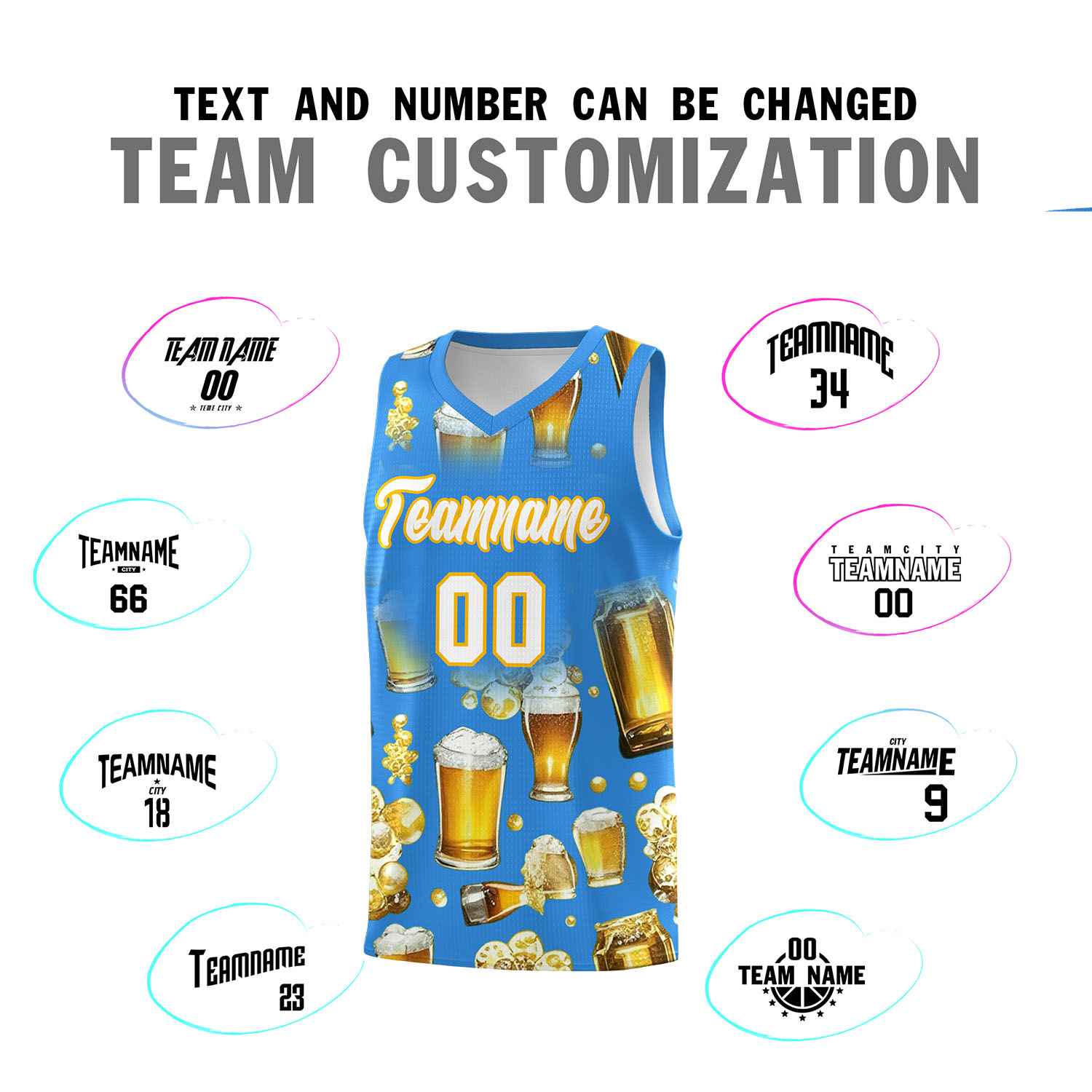 Custom Light Blue National Beer Day Personalized Beer Bubble Basketball Jersey | Perfect for parties | Dye-sublimation printing | KXKSHOP