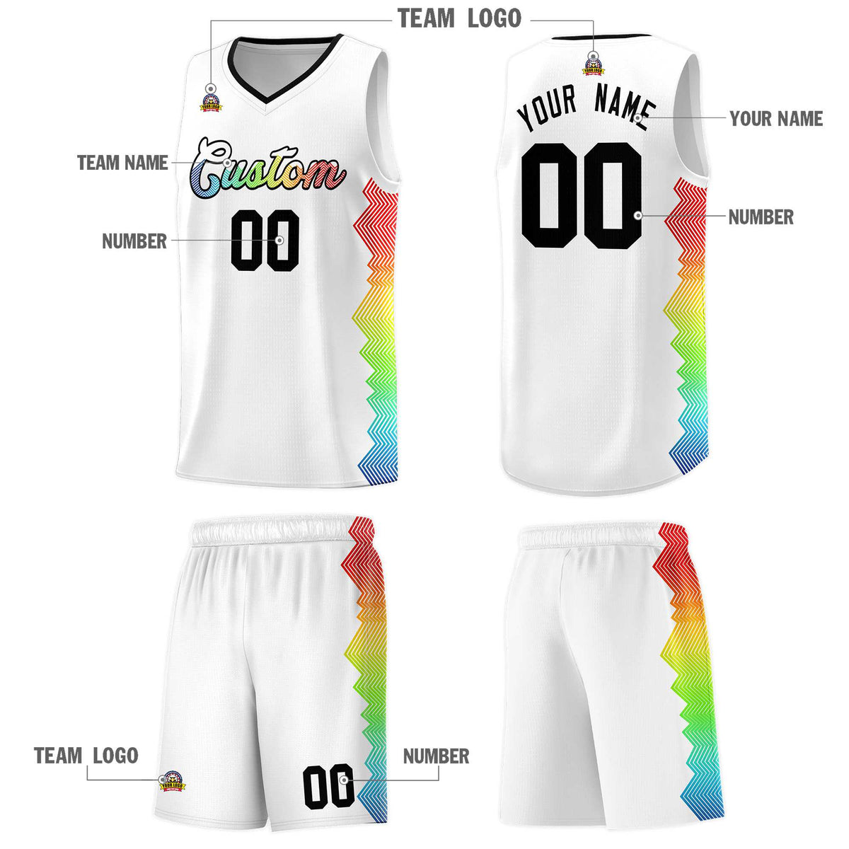 Custom White Denver Nuggets Rainbow Side Sports Uniform Basketball Jersey|KXKSHOP