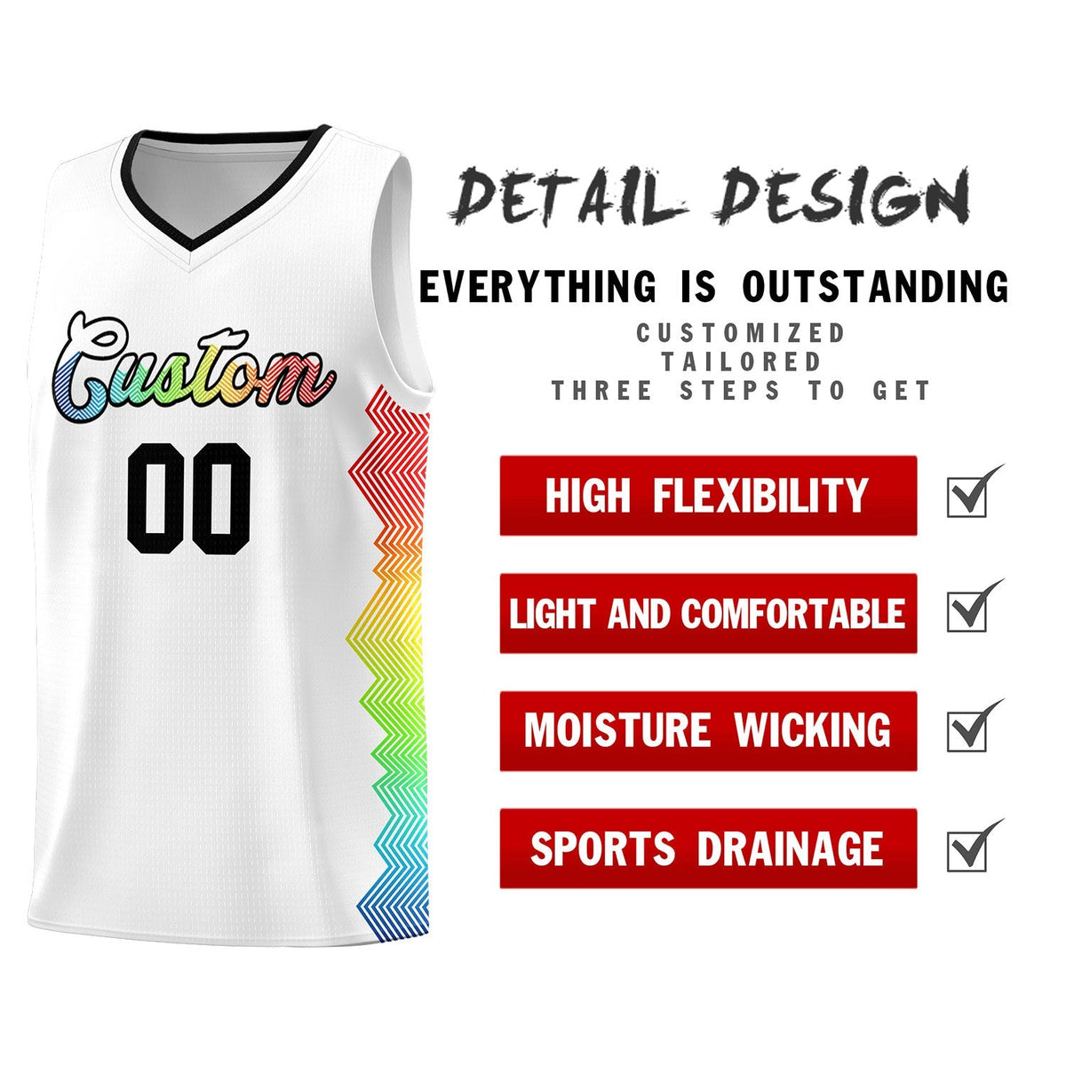Custom White Denver Nuggets Rainbow Side Sports Uniform Basketball Jersey|KXKSHOP