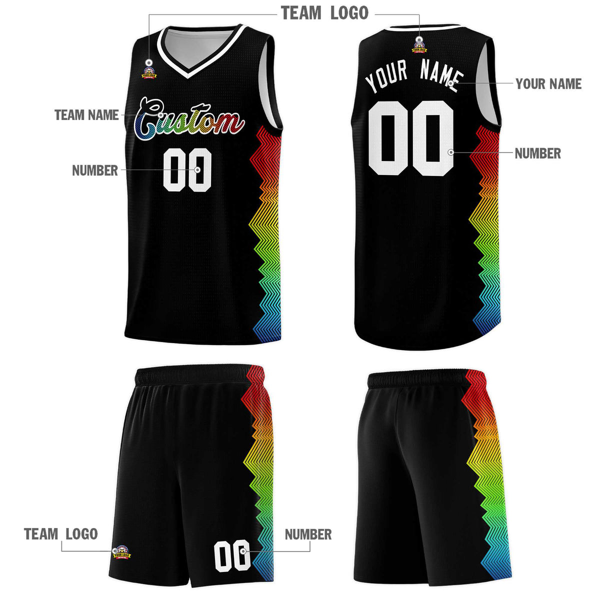 Custom Black Denver Nuggets Rainbow Side Sports Uniform Basketball Jersey|KXKSHOP