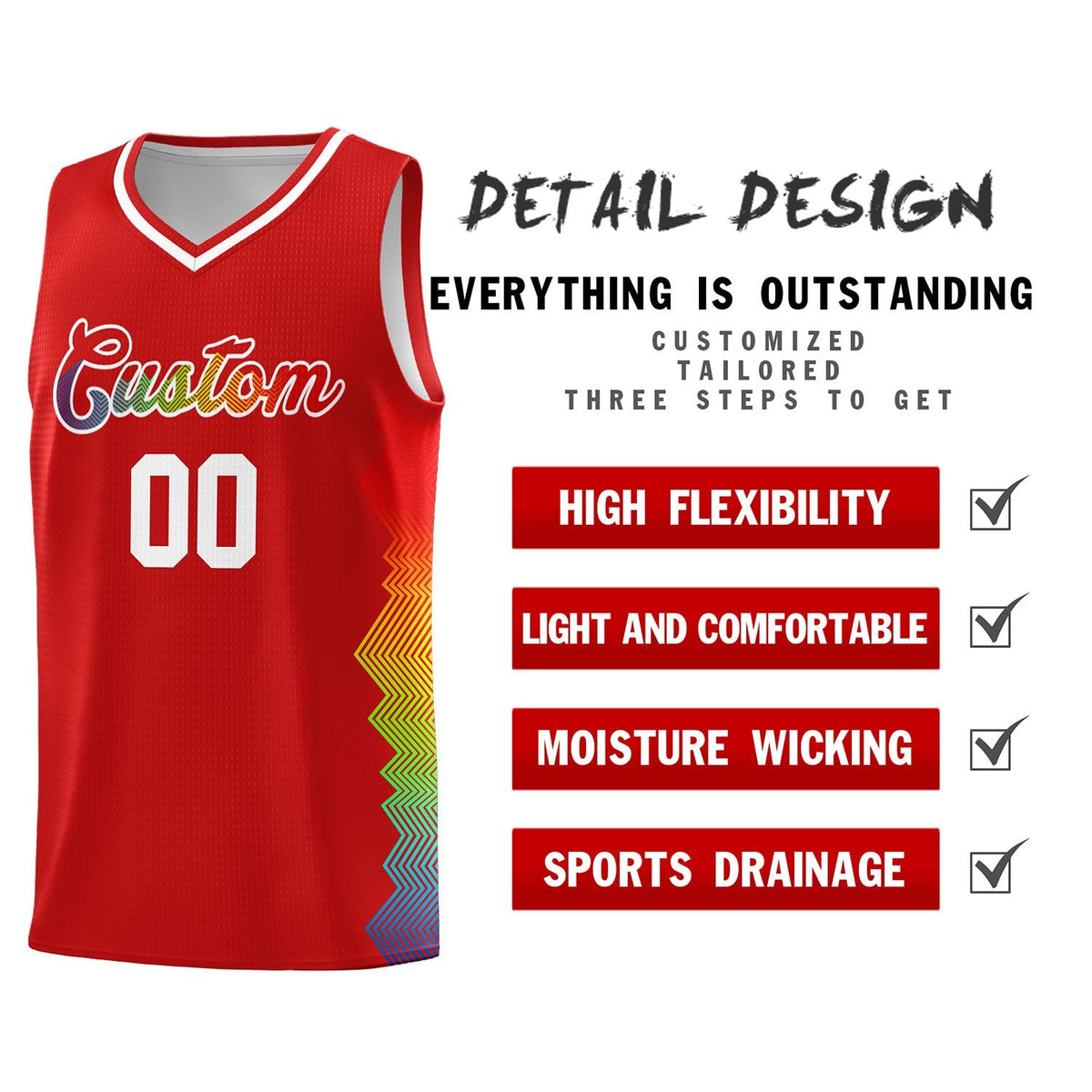 Custom Red Denver Nuggets Rainbow Side Sports Uniform Basketball Jersey|KXKSHOP