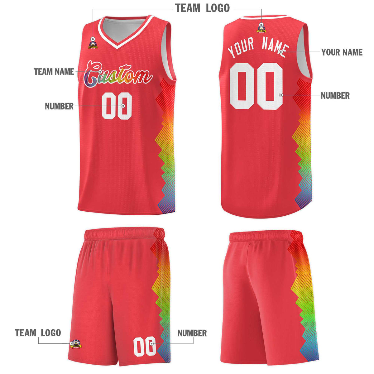 Custom Light Red Denver Nuggets Rainbow Side Sports Uniform Basketball Jersey|KXKSHOP
