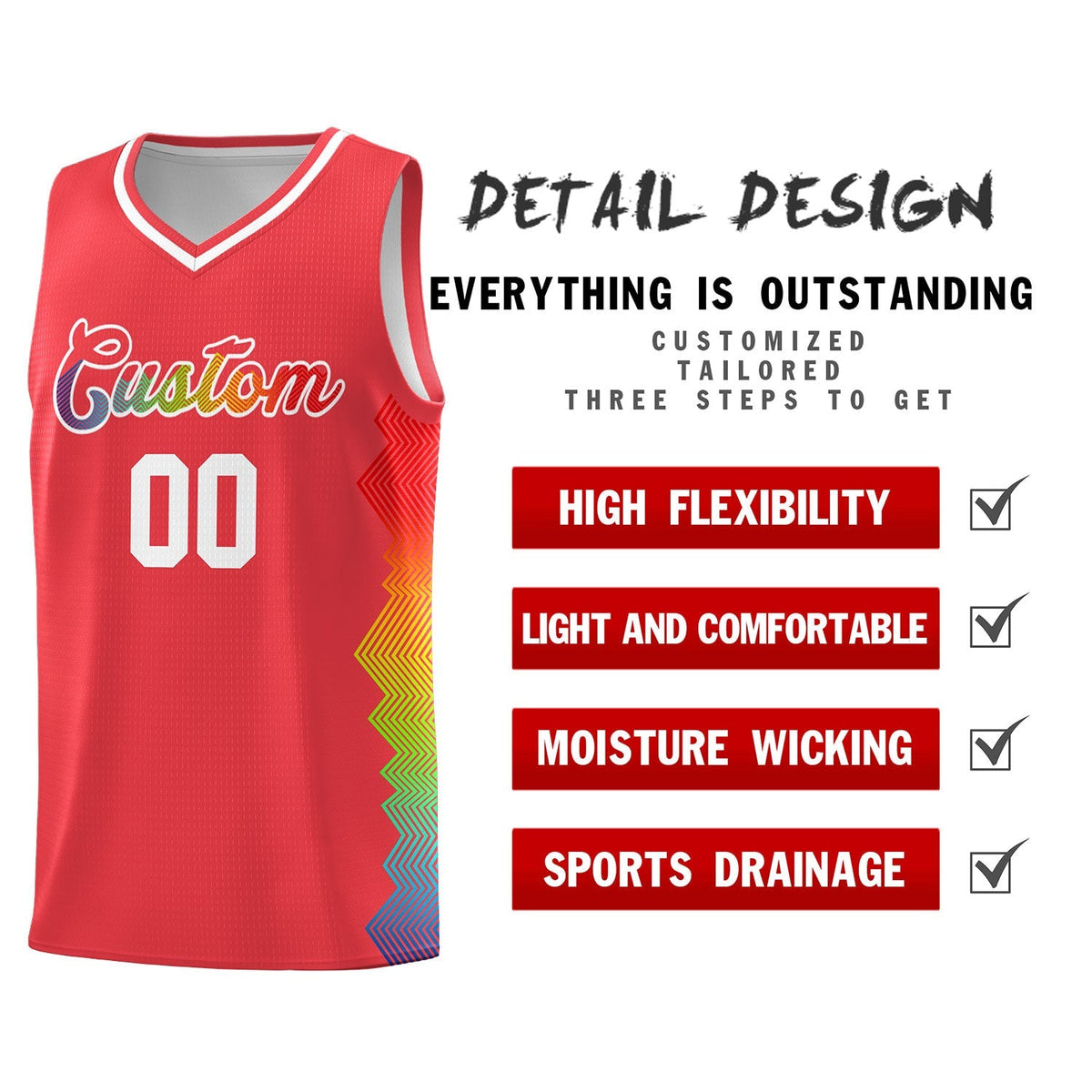 Custom Light Red Denver Nuggets Rainbow Side Sports Uniform Basketball Jersey|KXKSHOP