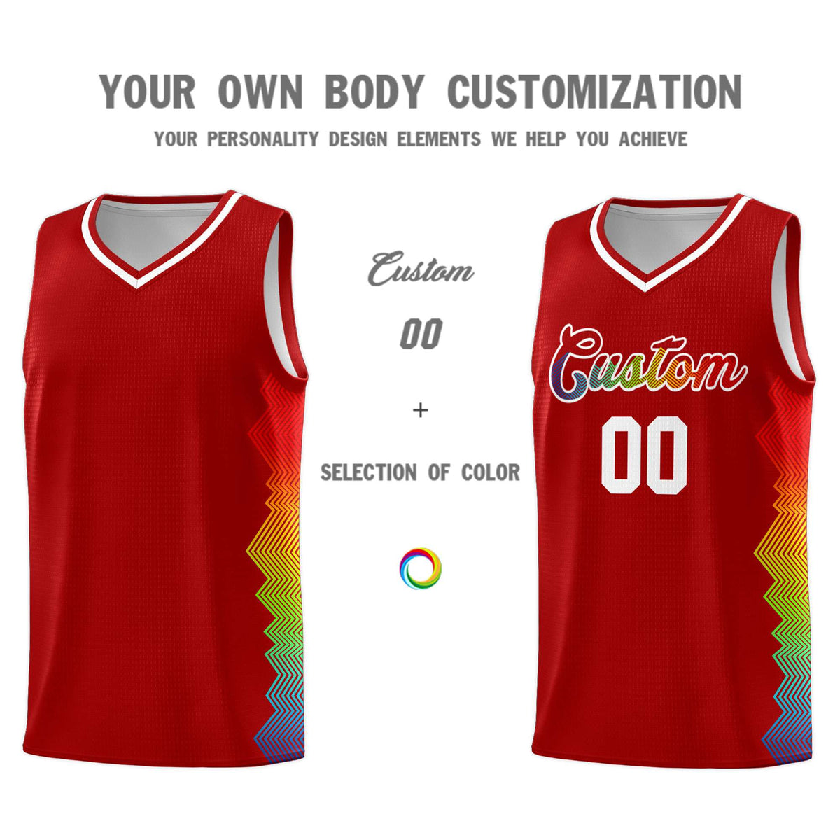 Custom Red Denver Nuggets Rainbow Side Sports Uniform Basketball Jersey|KXKSHOP