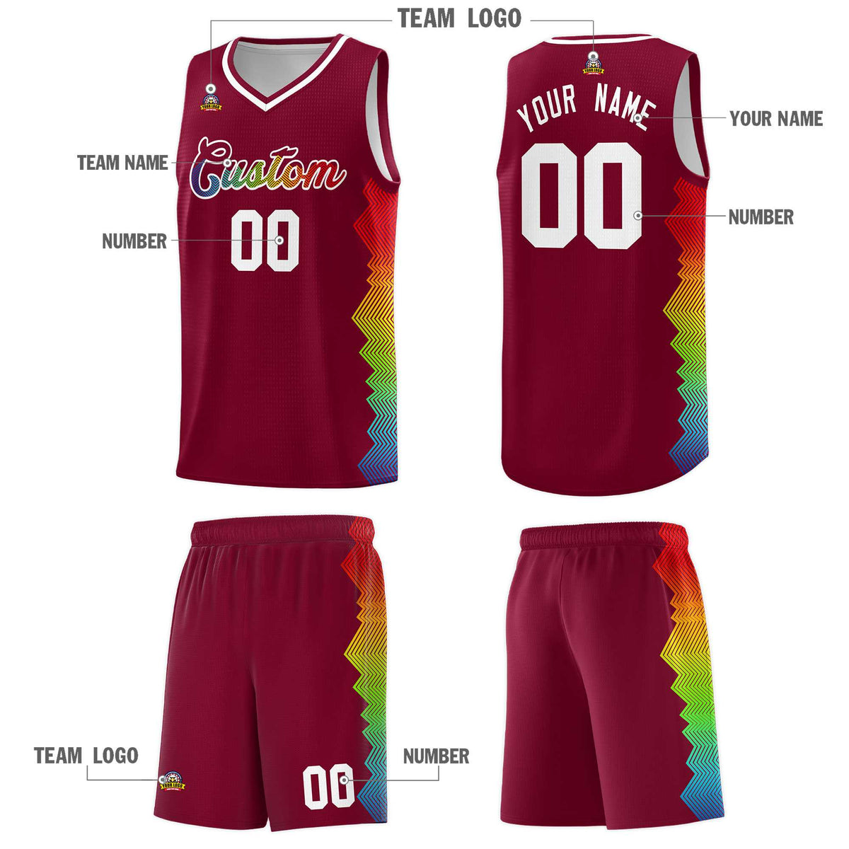 Custom Crimson Denver Nuggets Rainbow Side Sports Uniform Basketball Jersey|KXKSHOP