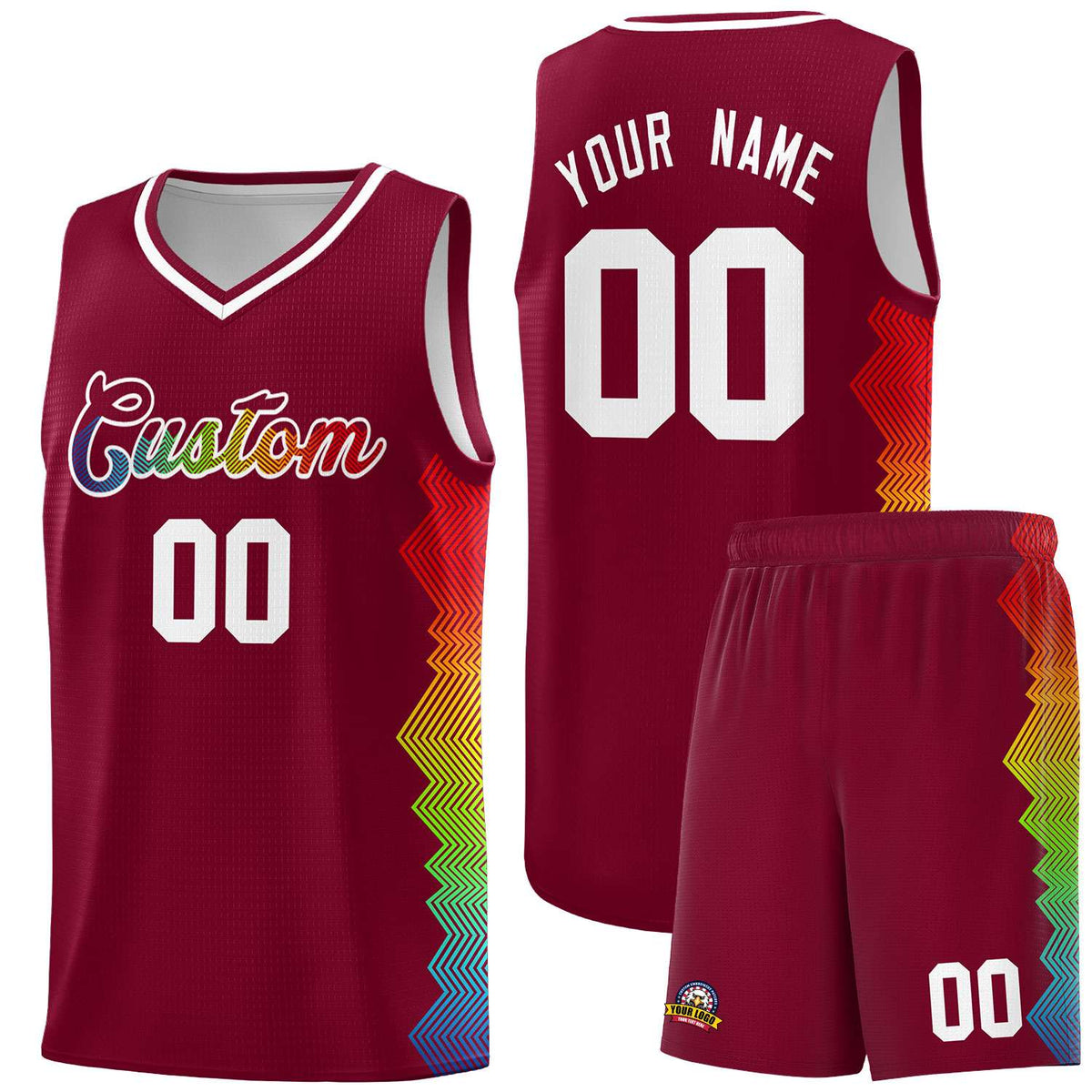 Custom Crimson Denver Nuggets Rainbow Side Sports Uniform Basketball Jersey|KXKSHOP
