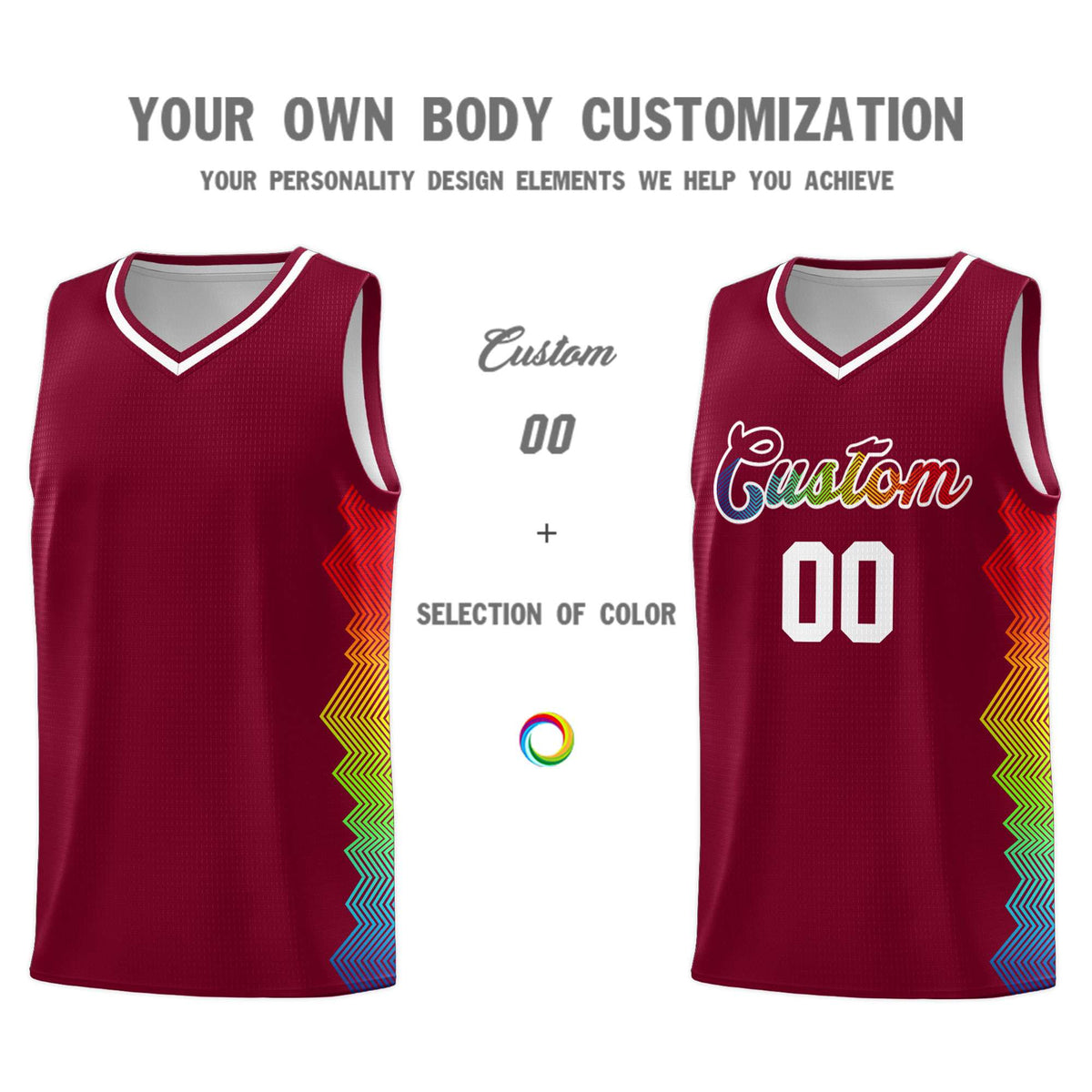 Custom Crimson Denver Nuggets Rainbow Side Sports Uniform Basketball Jersey|KXKSHOP