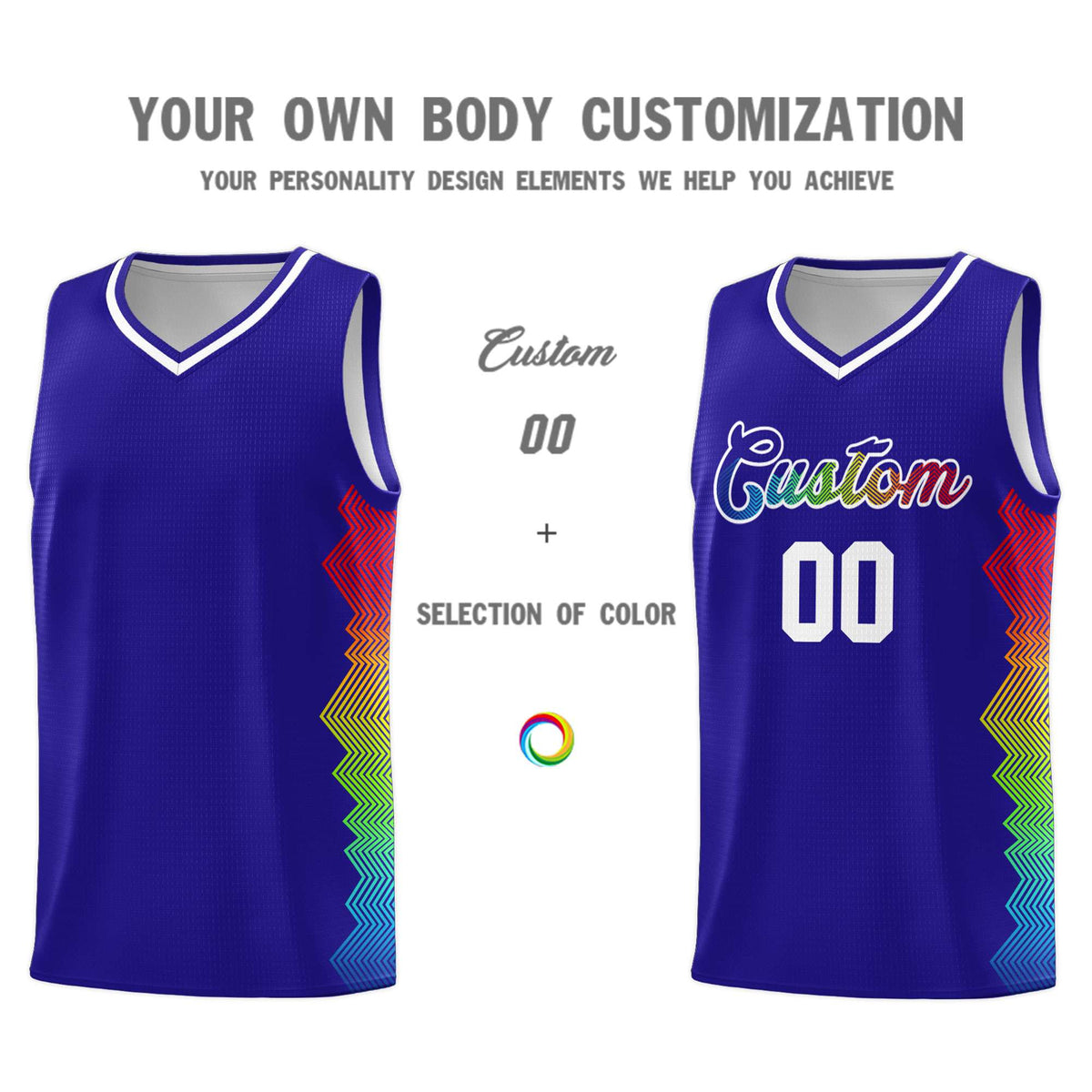 Custom Royal Denver Nuggets Rainbow Side Sports Uniform Basketball Jersey|KXKSHOP