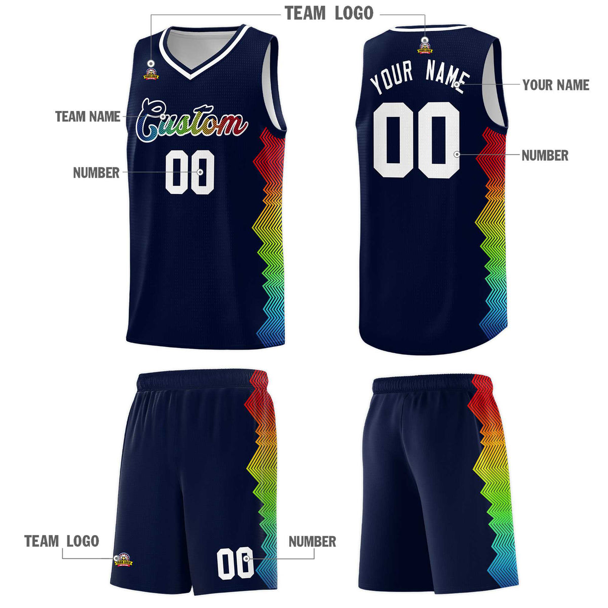 Custom Navy Denver Nuggets Rainbow Side Sports Uniform Basketball Jersey|KXKSHOP