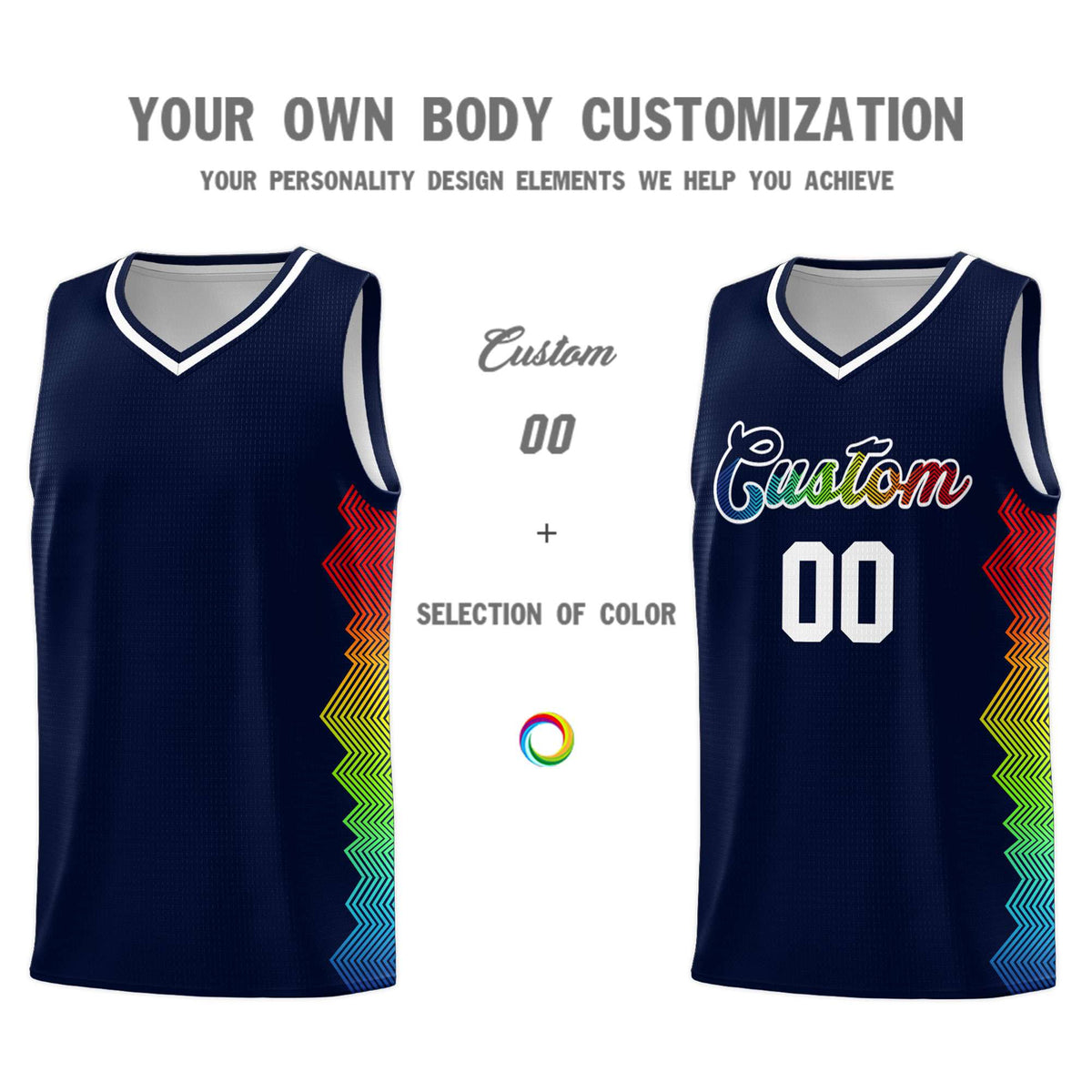 Custom Navy Denver Nuggets Rainbow Side Sports Uniform Basketball Jersey|KXKSHOP