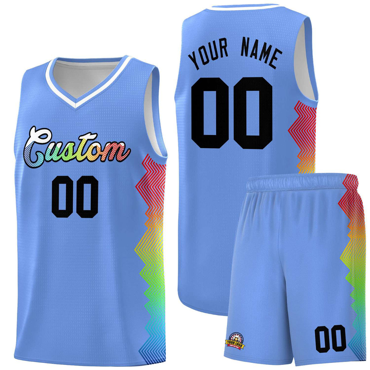 Custom Light Blue Denver Nuggets Rainbow Side Sports Uniform Basketball Jersey|KXKSHOP