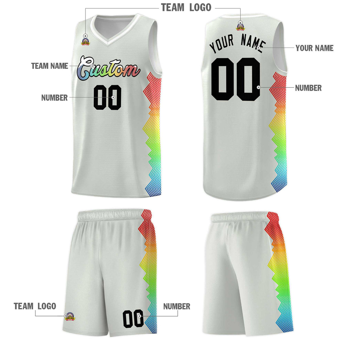 Custom Gray Denver Nuggets Rainbow Side Sports Uniform Basketball Jersey|KXKSHOP