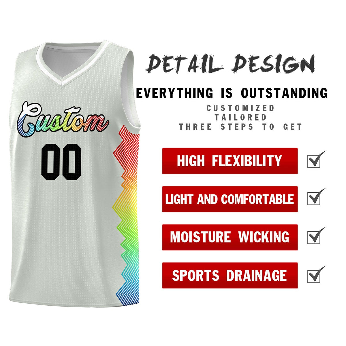 Custom Gray Denver Nuggets Rainbow Side Sports Uniform Basketball Jersey|KXKSHOP