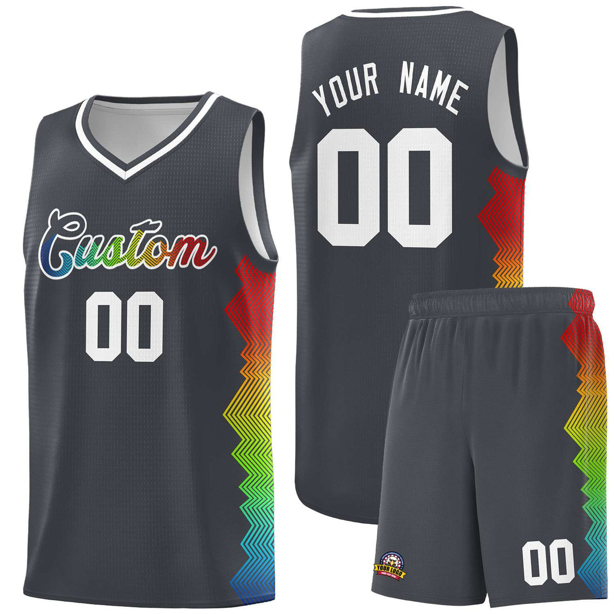 Custom Dark Gray Denver Nuggets Rainbow Side Sports Uniform Basketball Jersey|KXKSHOP