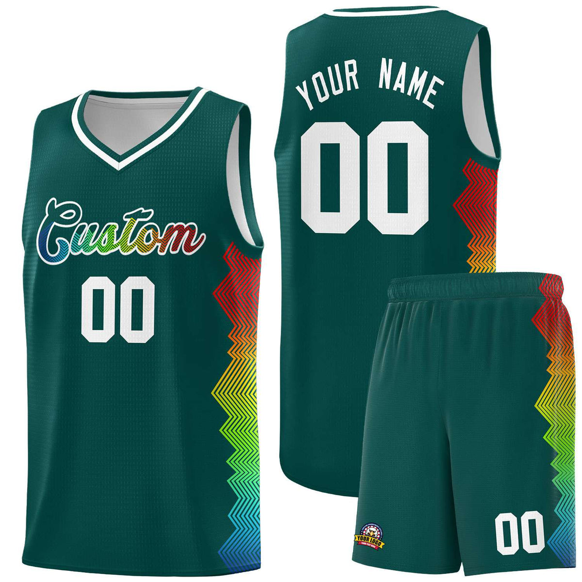 Custom Midnight Green Denver Nuggets Rainbow Side Sports Uniform Basketball Jersey|KXKSHOP