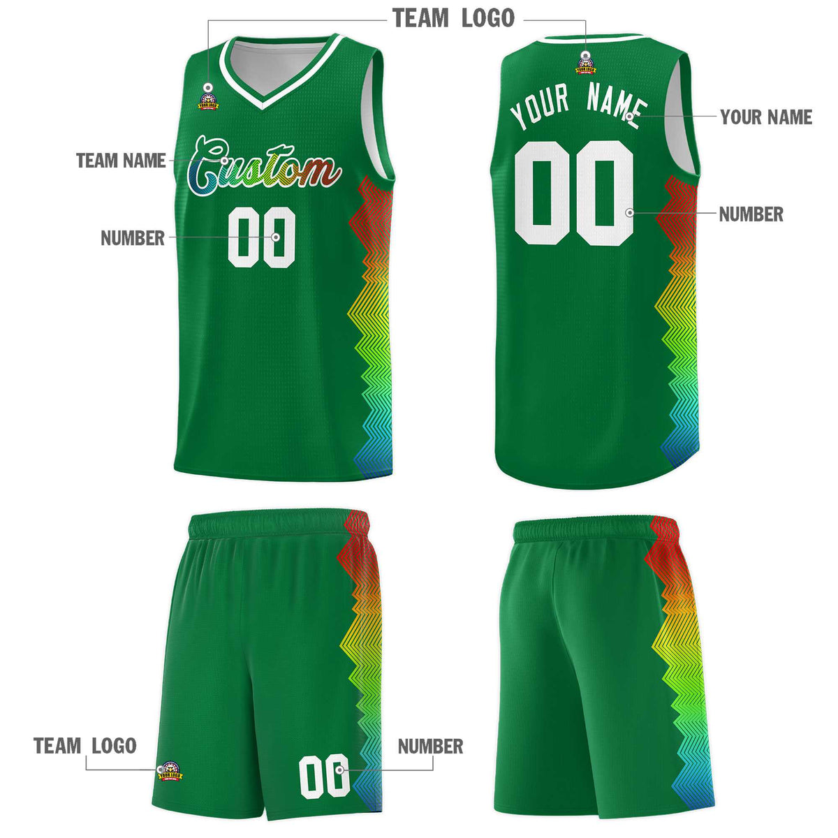 Custom Kelly Green Denver Nuggets Rainbow Side Sports Uniform Basketball Jersey|KXKSHOP