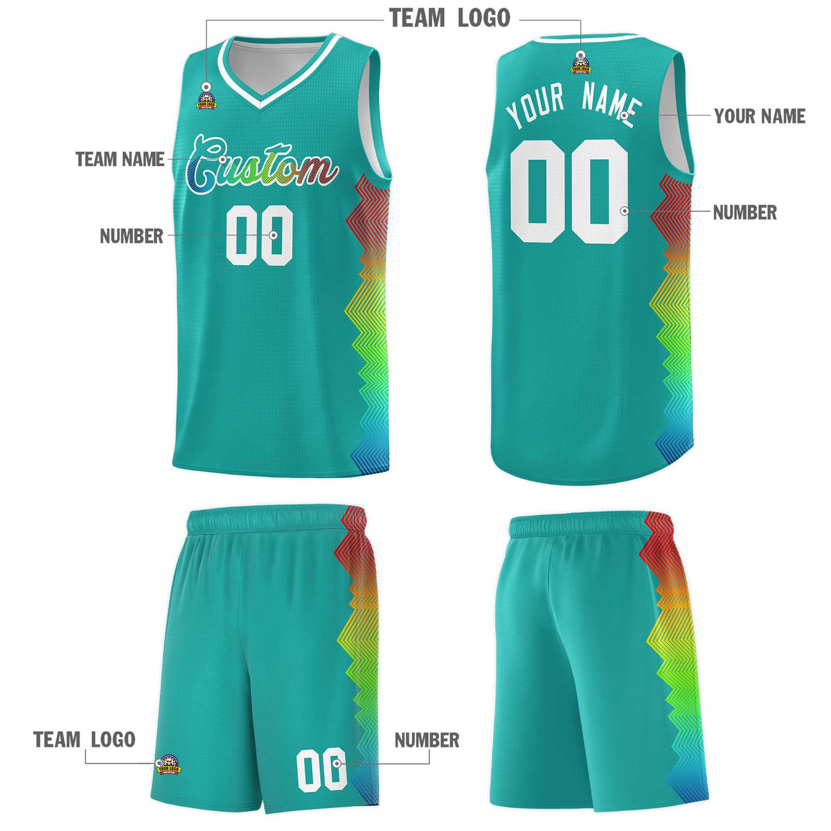 Custom Aqua Denver Nuggets Rainbow Side Sports Uniform Basketball Jersey|KXKSHOP
