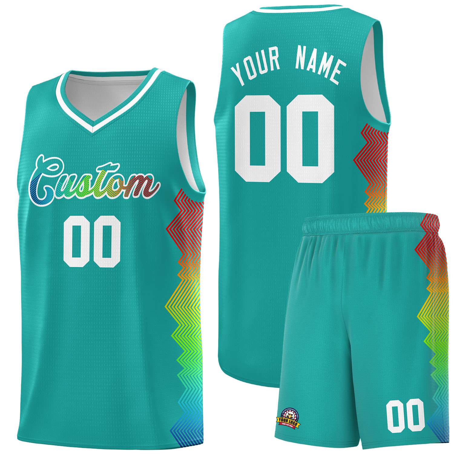 Custom Aqua Denver Nuggets Rainbow Side Sports Uniform Basketball Jersey|KXKSHOP