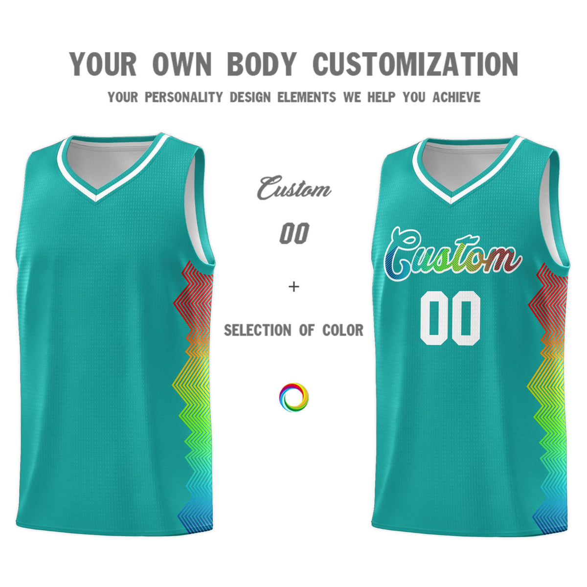 Custom Aqua Denver Nuggets Rainbow Side Sports Uniform Basketball Jersey|KXKSHOP