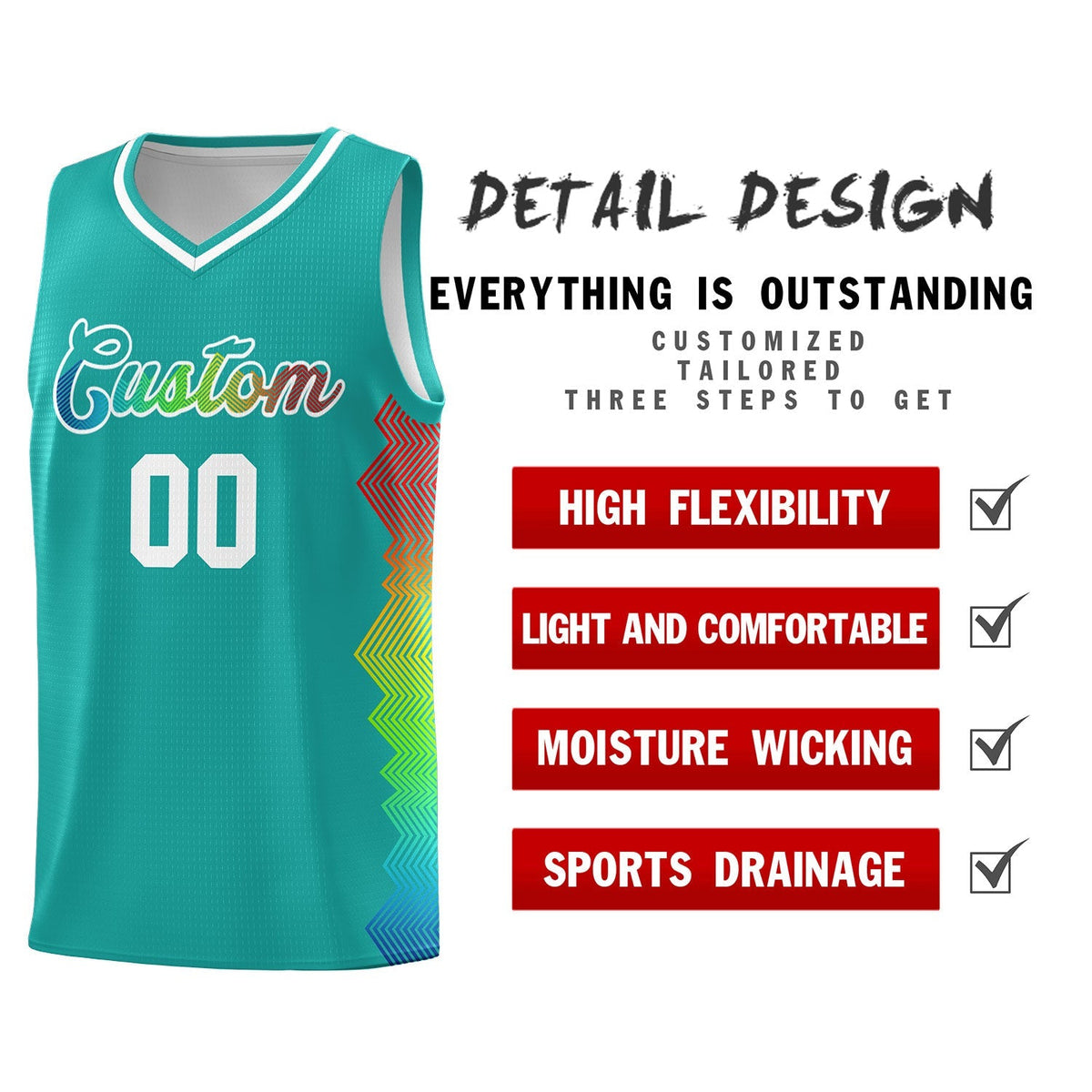 Custom Aqua Denver Nuggets Rainbow Side Sports Uniform Basketball Jersey|KXKSHOP