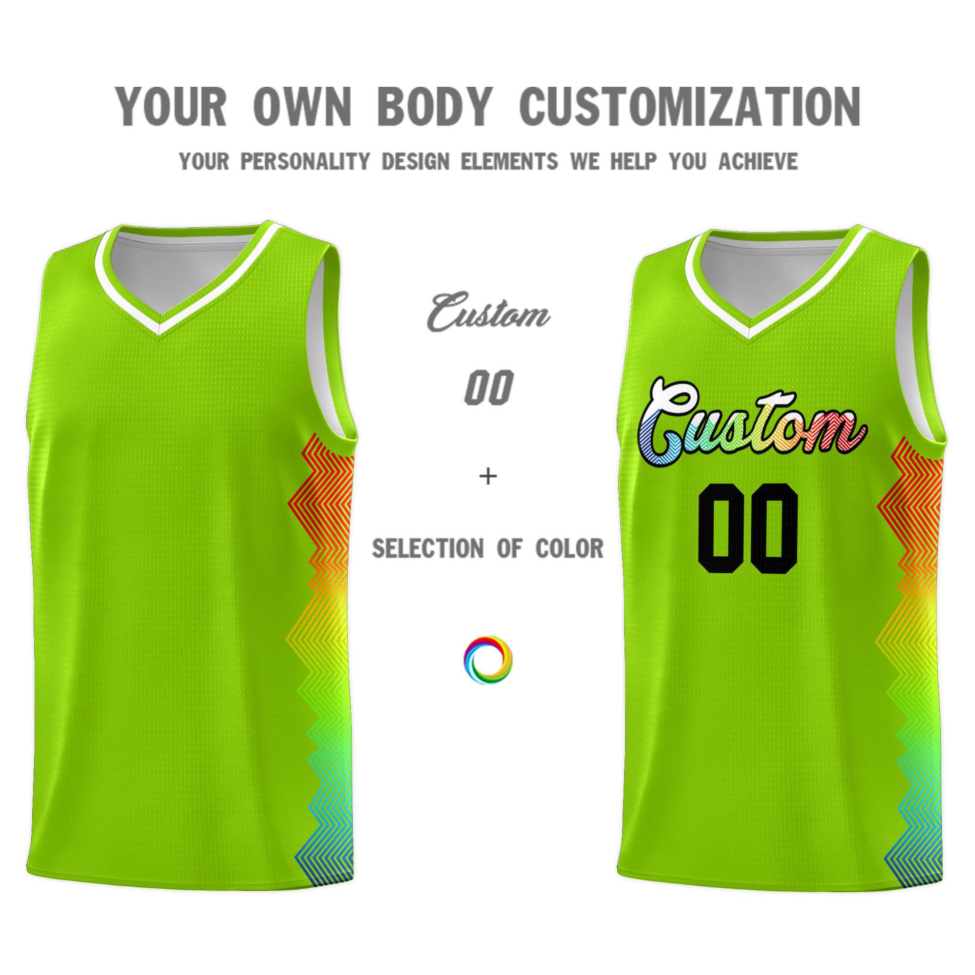 Custom Neon Green Denver Nuggets Rainbow Side Sports Uniform Basketball Jersey|KXKSHOP