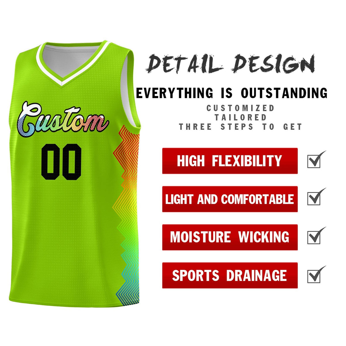 Custom Neon Green Denver Nuggets Rainbow Side Sports Uniform Basketball Jersey|KXKSHOP