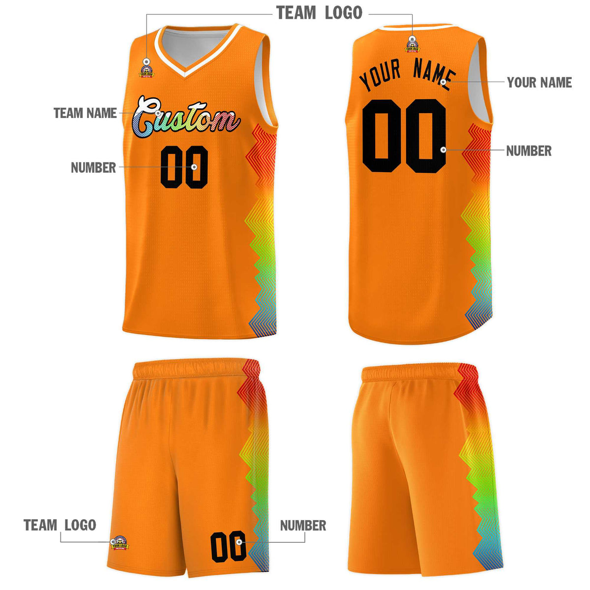 Custom Texas Orange Denver Nuggets Rainbow Side Sports Uniform Basketball Jersey|KXKSHOP