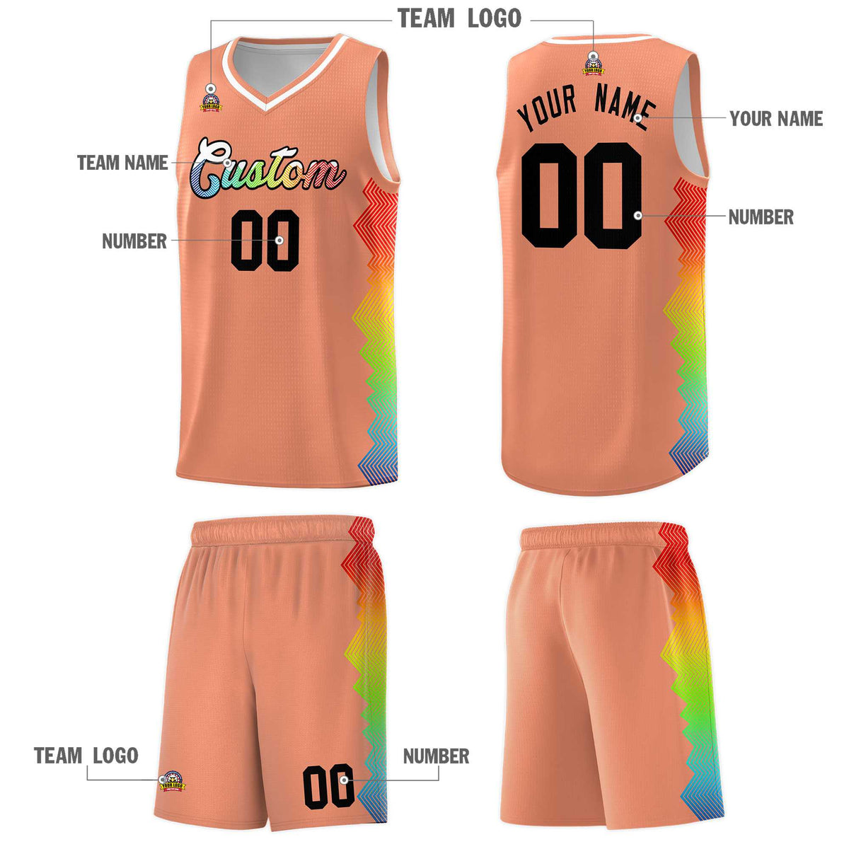 Custom Orange Denver Nuggets Rainbow Side Sports Uniform Basketball Jersey|KXKSHOP