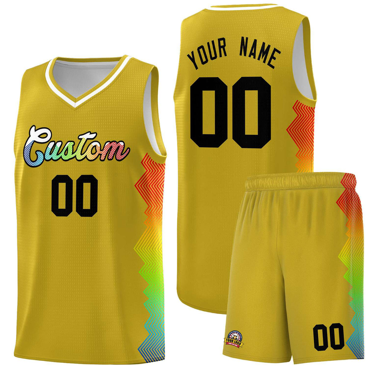 Custom Old Gold Denver Nuggets Rainbow Side Sports Uniform Basketball Jersey|KXKSHOP
