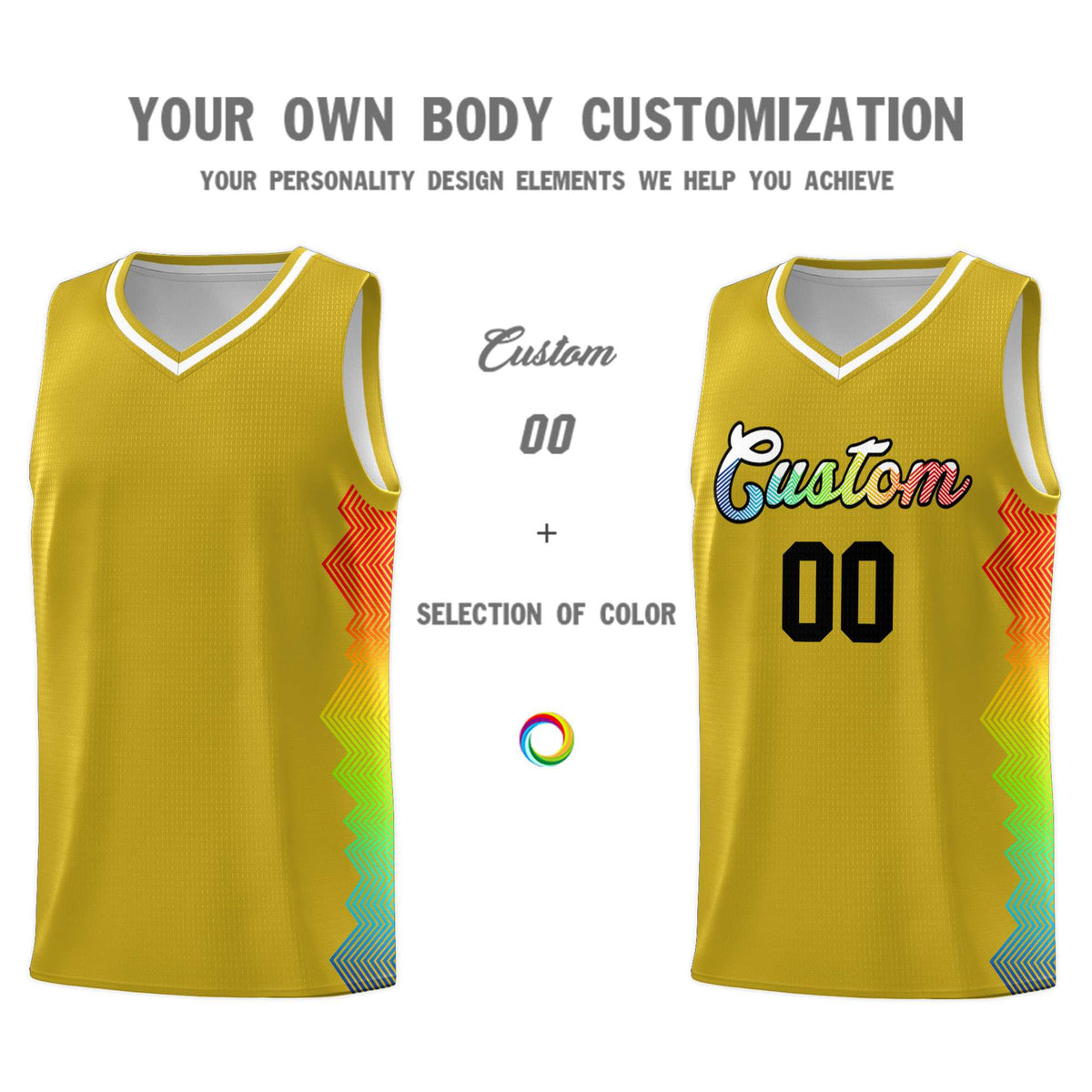 Custom Old Gold Denver Nuggets Rainbow Side Sports Uniform Basketball Jersey|KXKSHOP