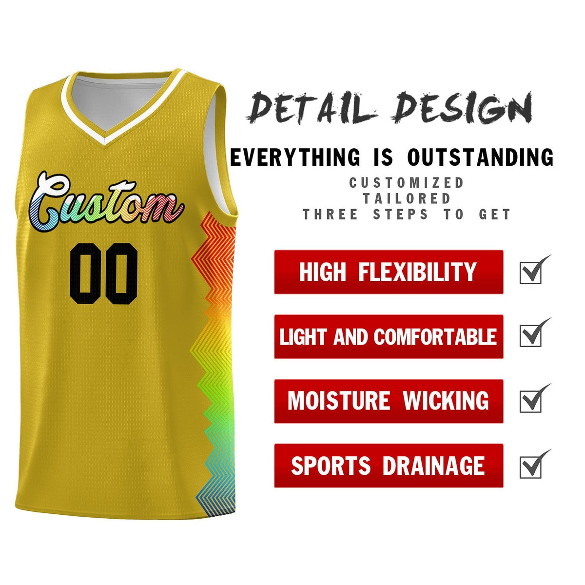 Custom Old Gold Denver Nuggets Rainbow Side Sports Uniform Basketball Jersey|KXKSHOP