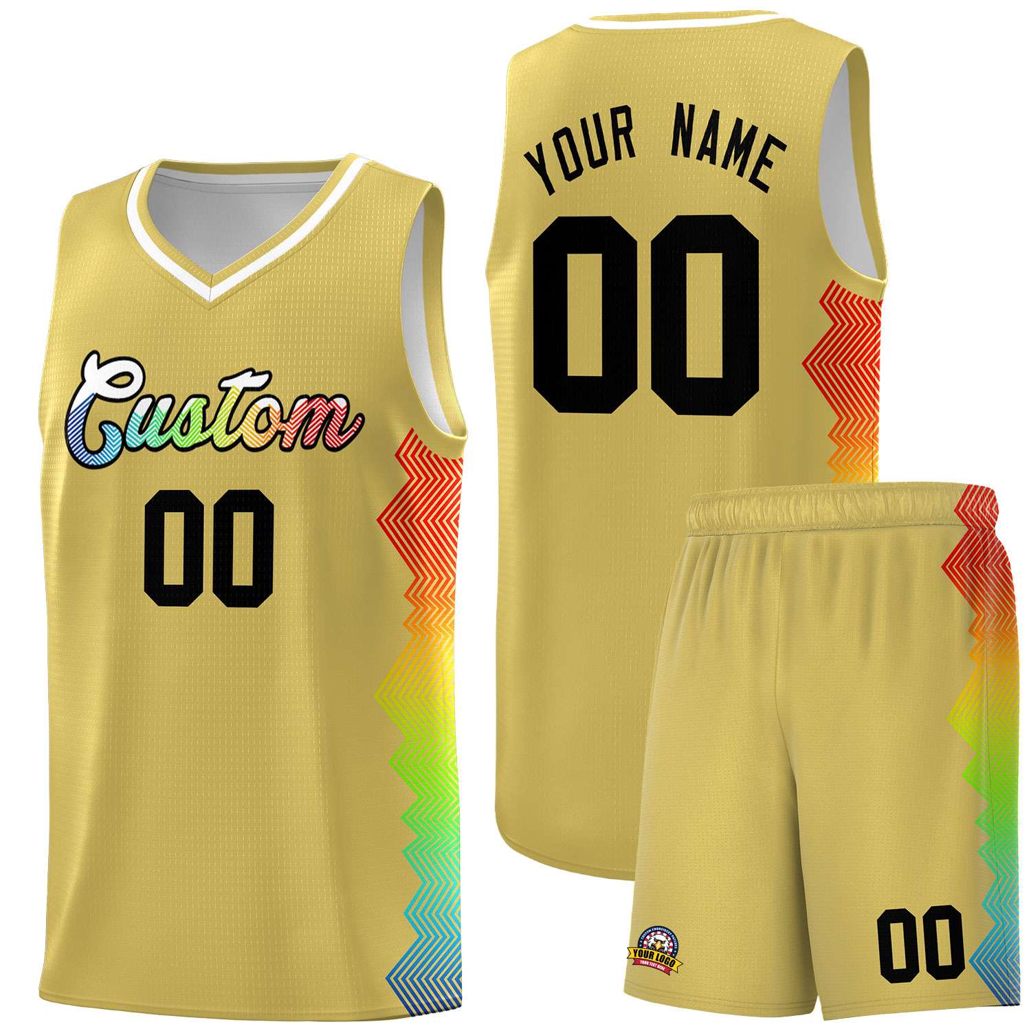 Custom Old Gold Denver Nuggets Rainbow Side Sports Uniform Basketball Jersey|KXKSHOP