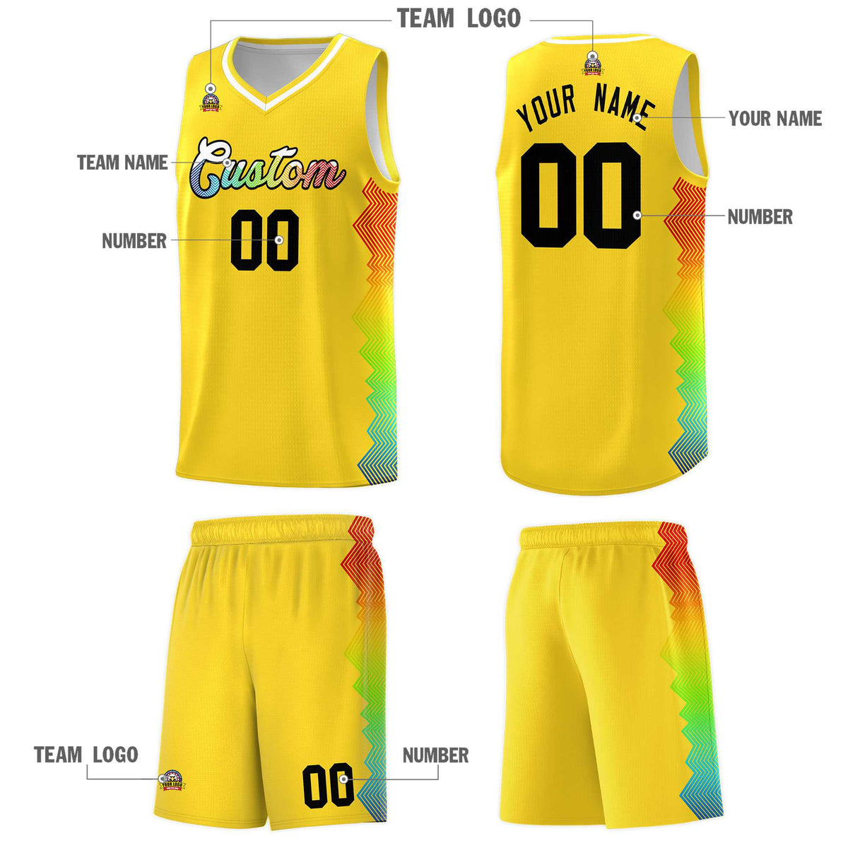Custom Gold Denver Nuggets Rainbow Side Sports Uniform Basketball Jersey|KXKSHOP