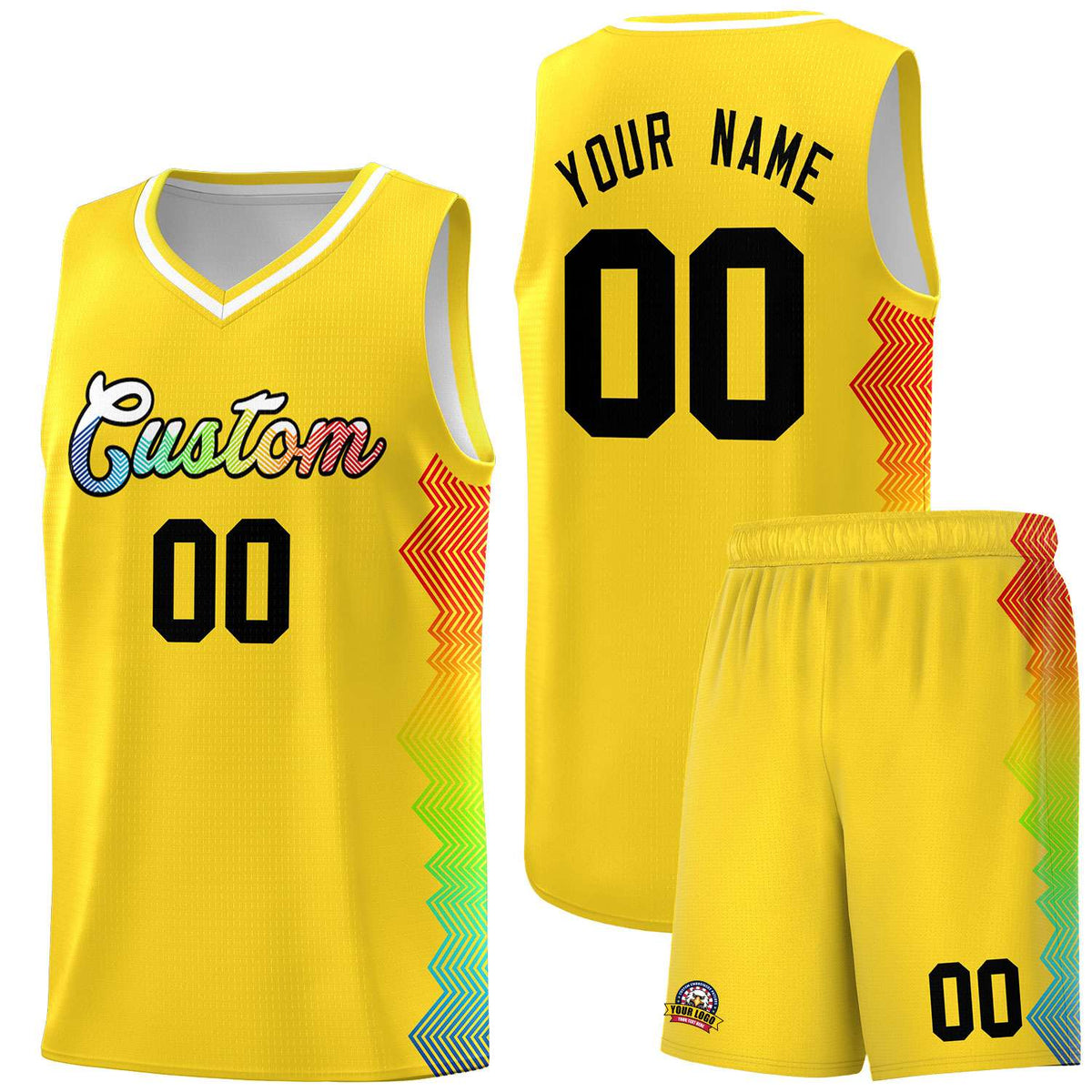 Custom Gold Denver Nuggets Rainbow Side Sports Uniform Basketball Jersey|KXKSHOP
