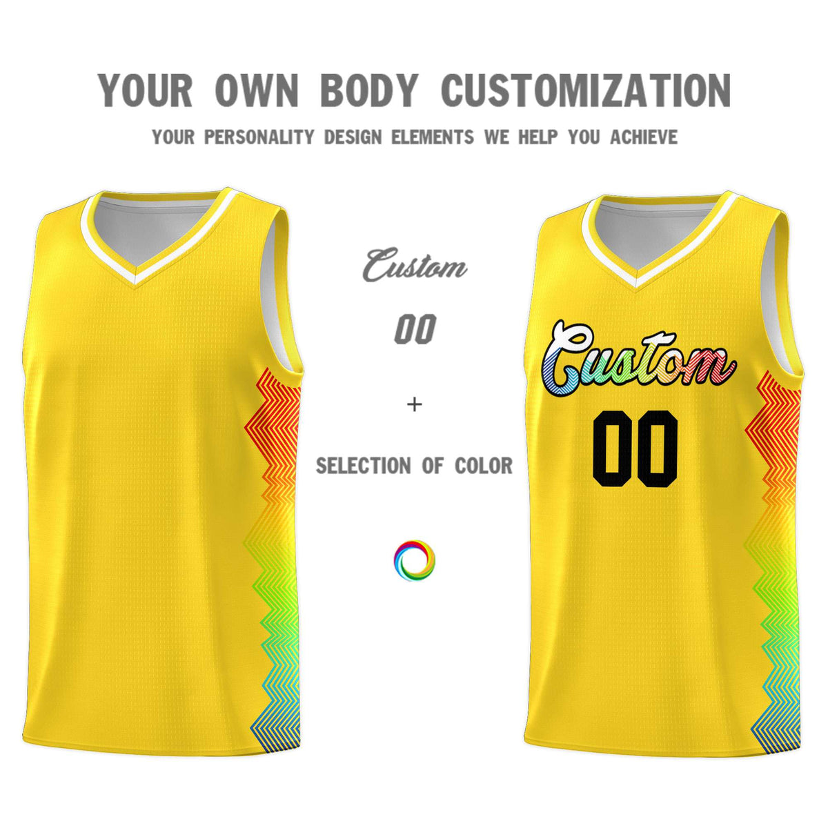 Custom Gold Denver Nuggets Rainbow Side Sports Uniform Basketball Jersey|KXKSHOP