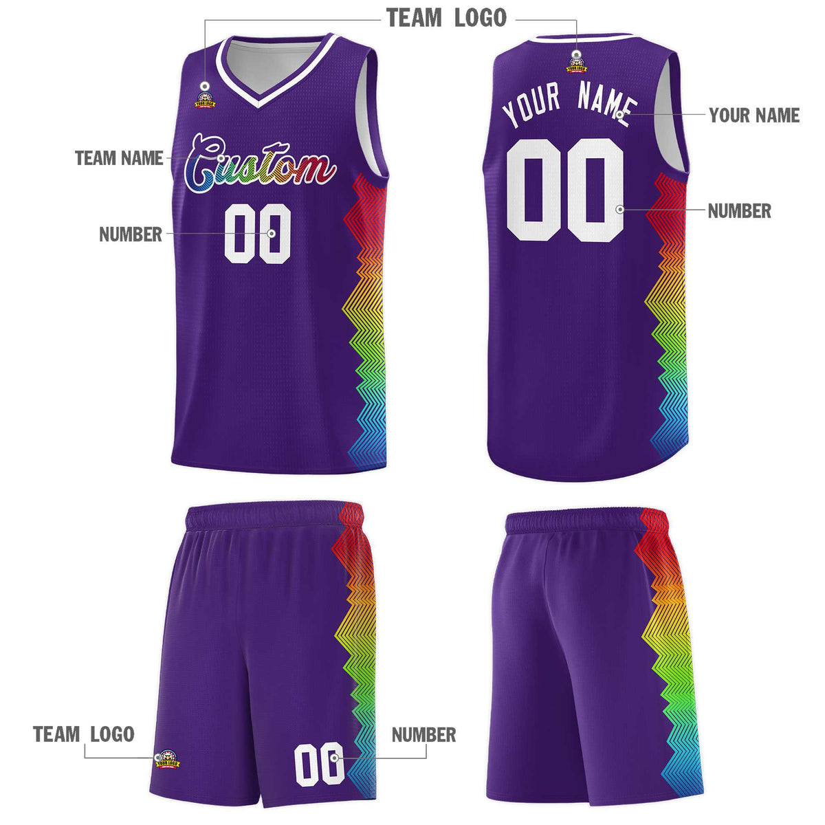 Custom Purple Denver Nuggets Rainbow Side Sports Uniform Basketball Jersey|KXKSHOP