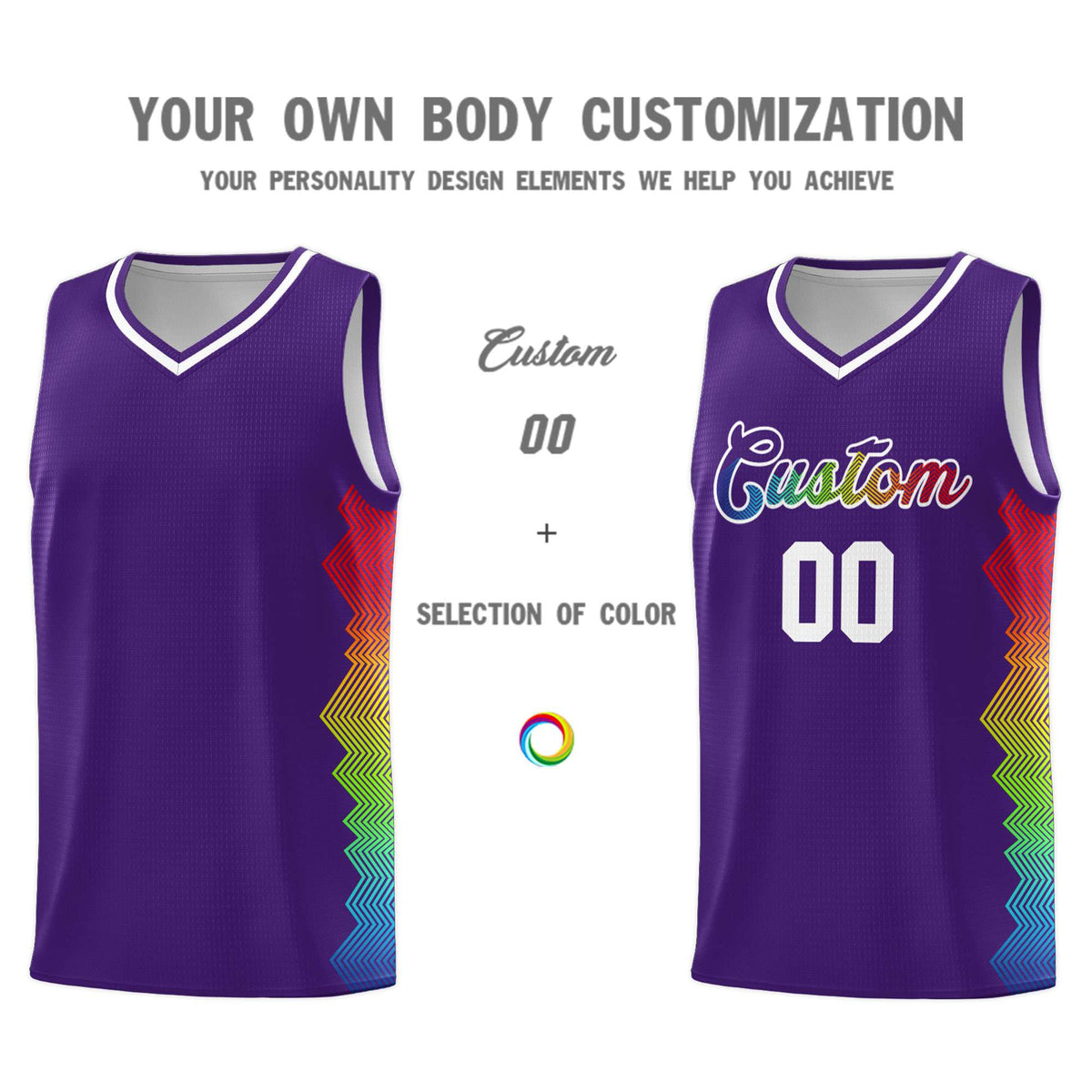 Custom Purple Denver Nuggets Rainbow Side Sports Uniform Basketball Jersey|KXKSHOP