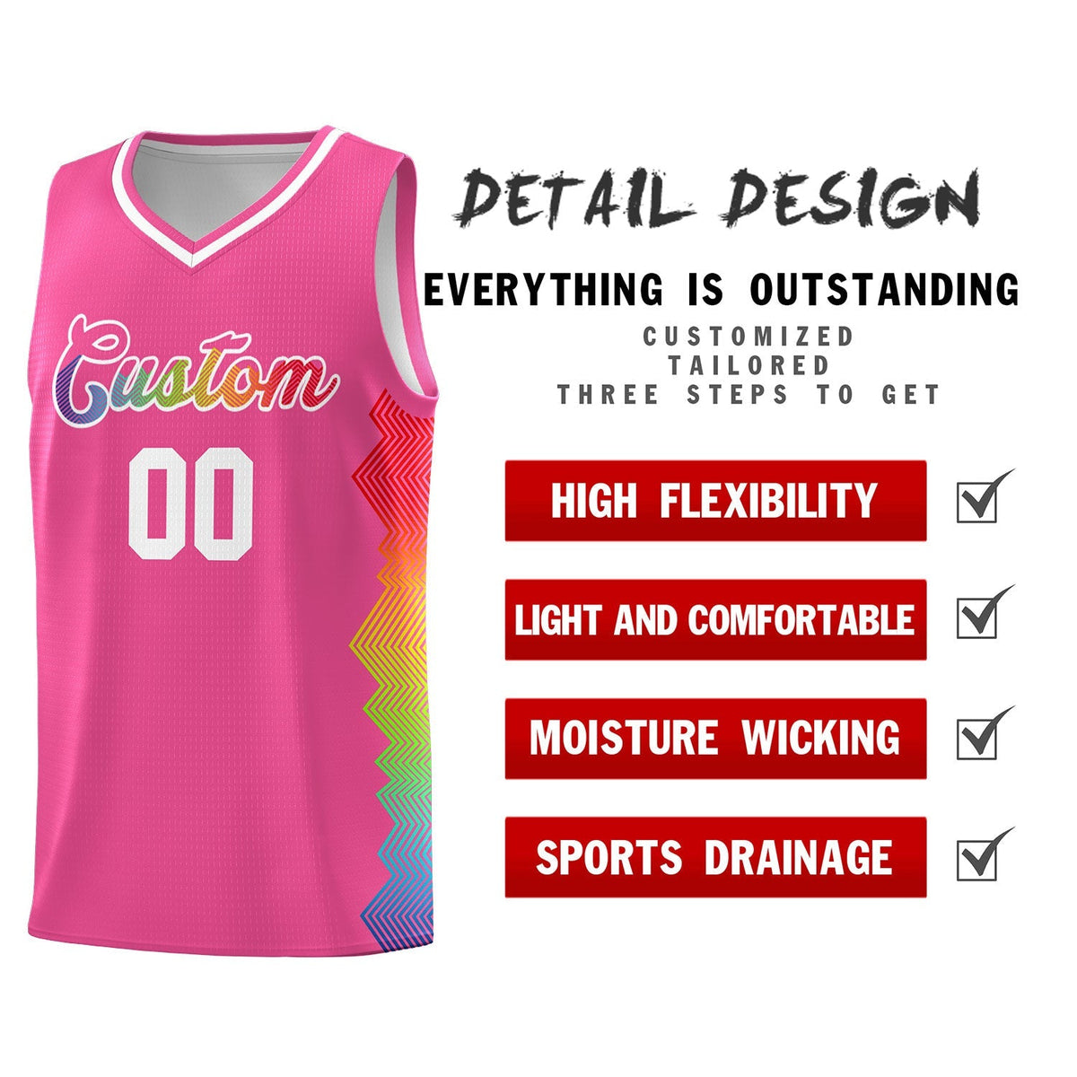 Custom Pink Denver Nuggets Rainbow Side Sports Uniform Basketball Jersey|KXKSHOP
