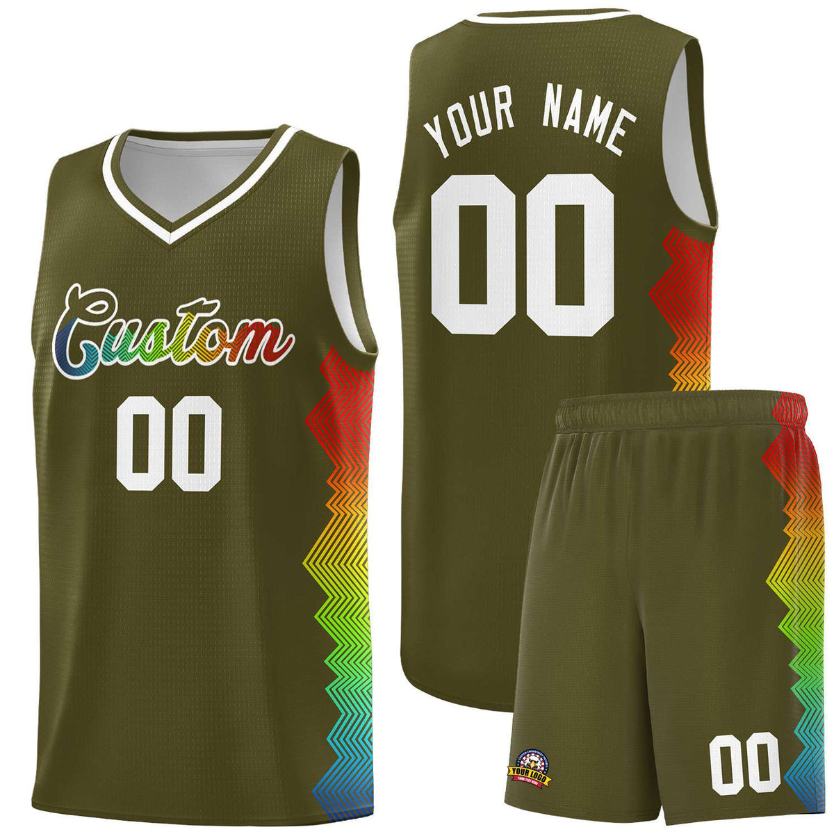 Custom Olive Denver Nuggets Rainbow Side Sports Uniform Basketball Jersey|KXKSHOP