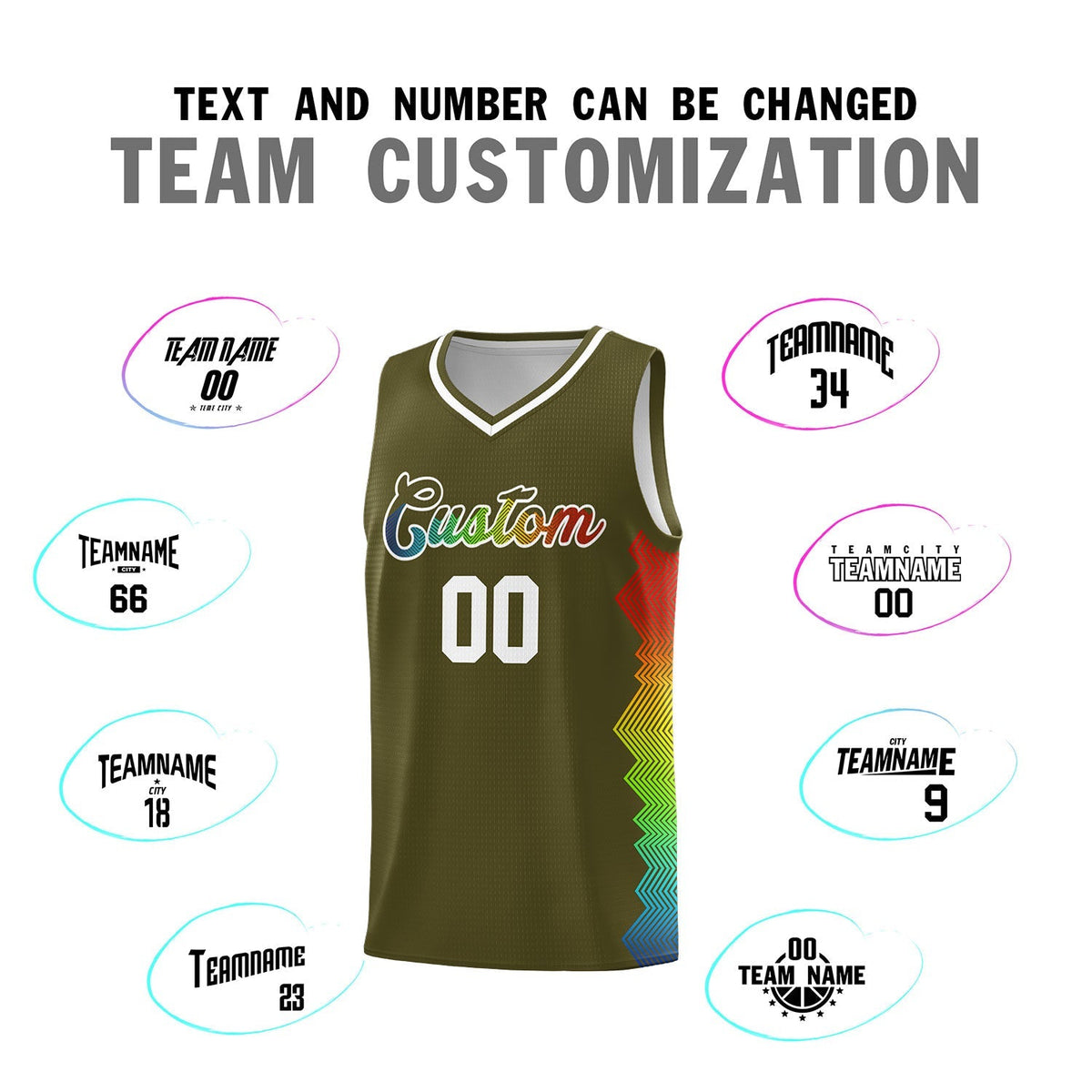 Custom Olive Denver Nuggets Rainbow Side Sports Uniform Basketball Jersey|KXKSHOP