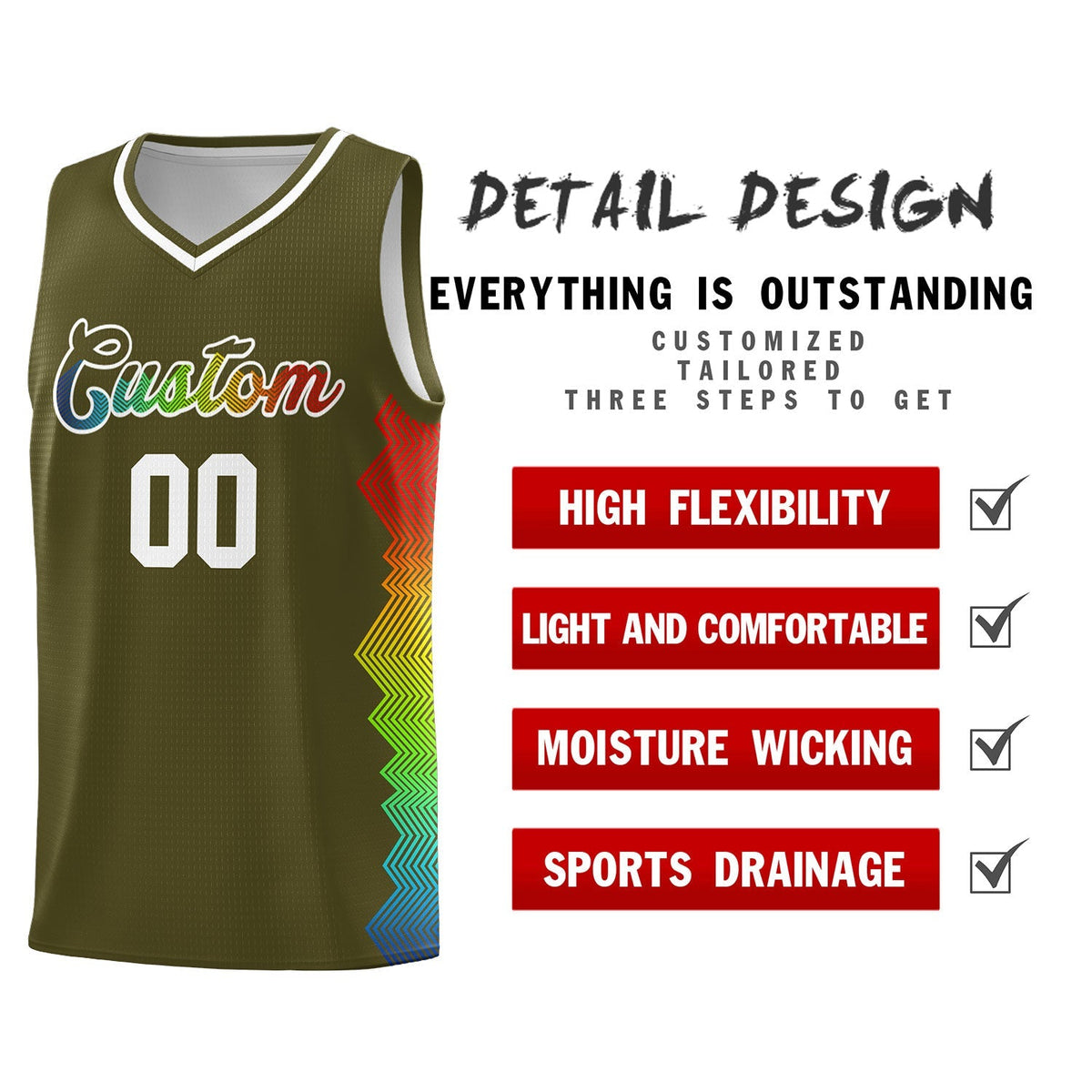 Custom Olive Denver Nuggets Rainbow Side Sports Uniform Basketball Jersey|KXKSHOP
