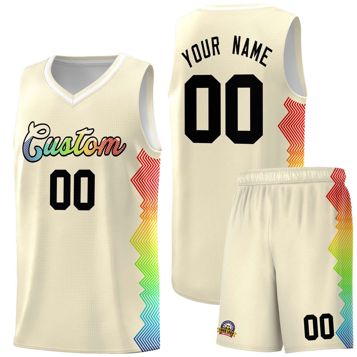 Custom Cream Denver Nuggets Rainbow Side Sports Uniform Basketball Jersey|KXKSHOP