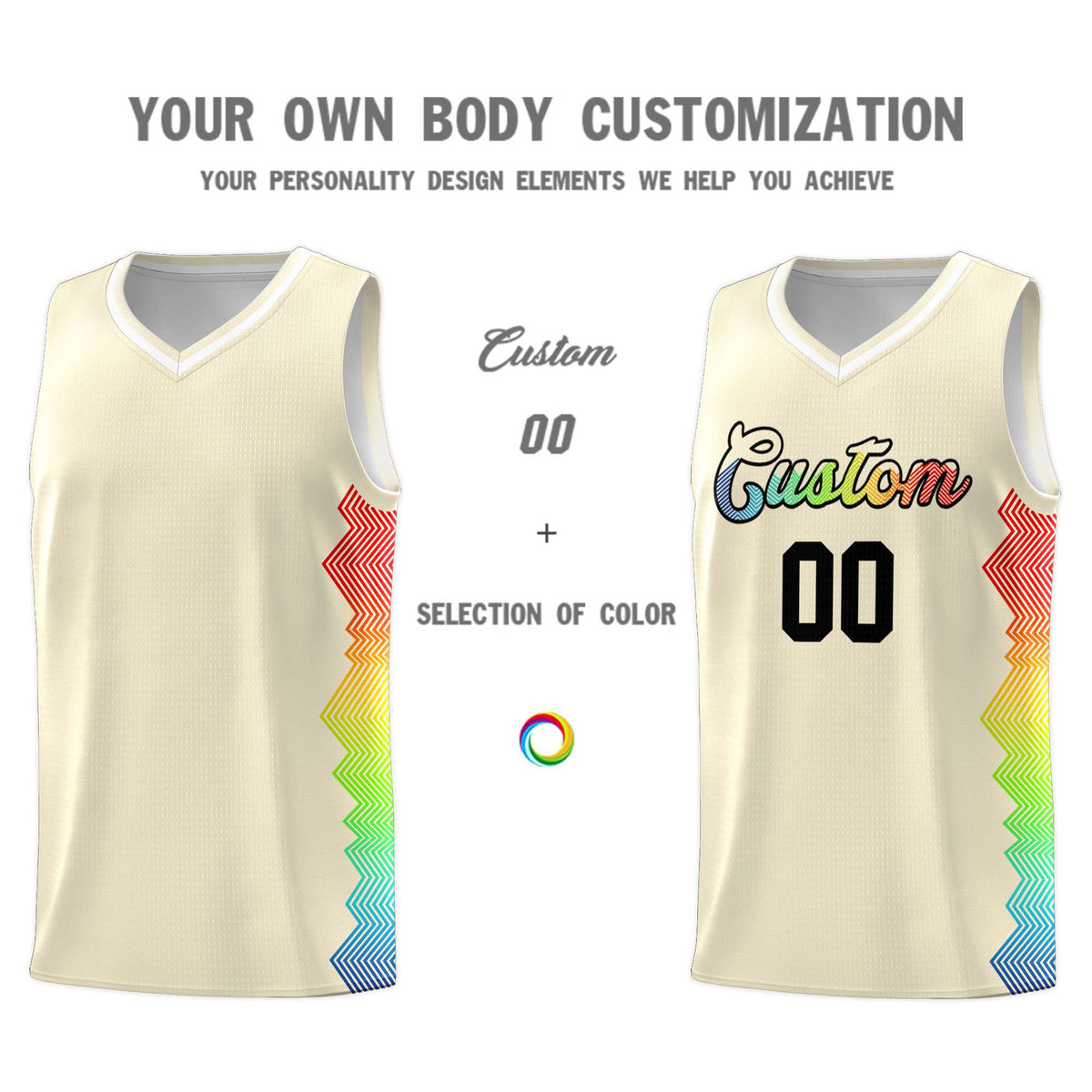 Custom Cream Denver Nuggets Rainbow Side Sports Uniform Basketball Jersey|KXKSHOP