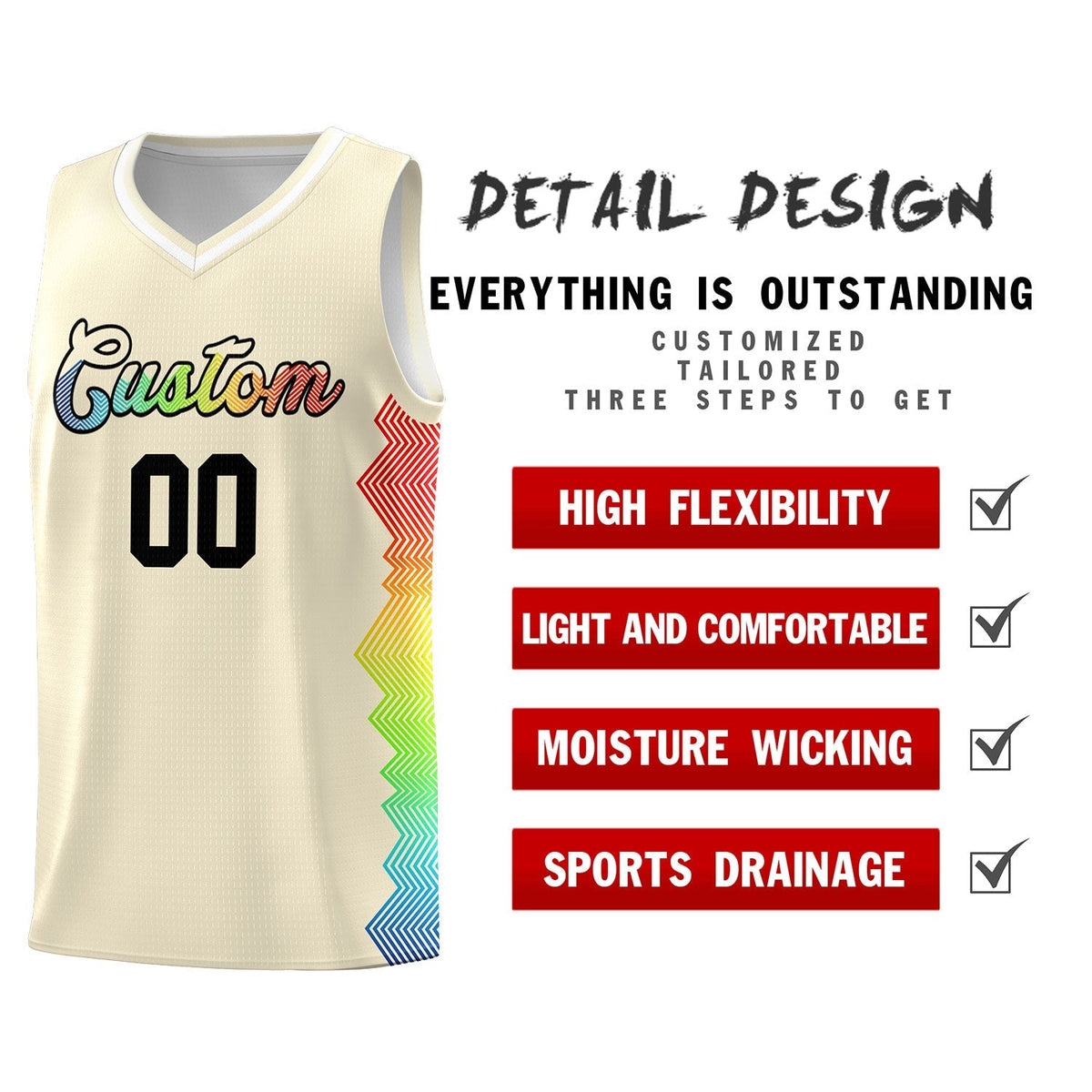 Custom Cream Denver Nuggets Rainbow Side Sports Uniform Basketball Jersey|KXKSHOP