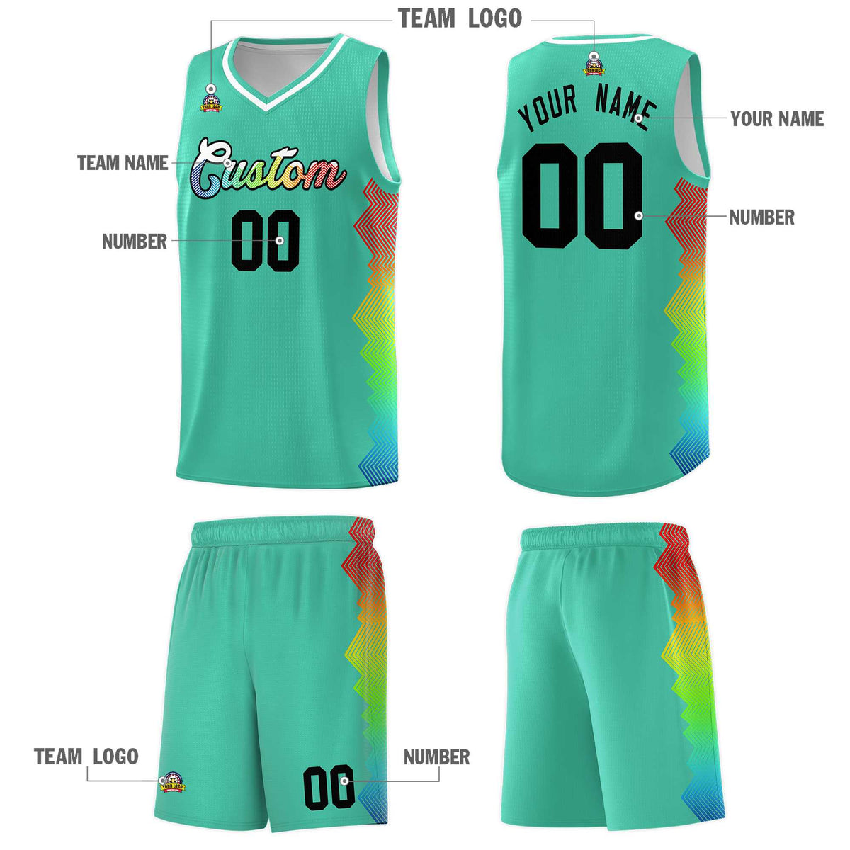 Custom Bright Green Denver Nuggets Rainbow Side Sports Uniform Basketball Jersey|KXKSHOP