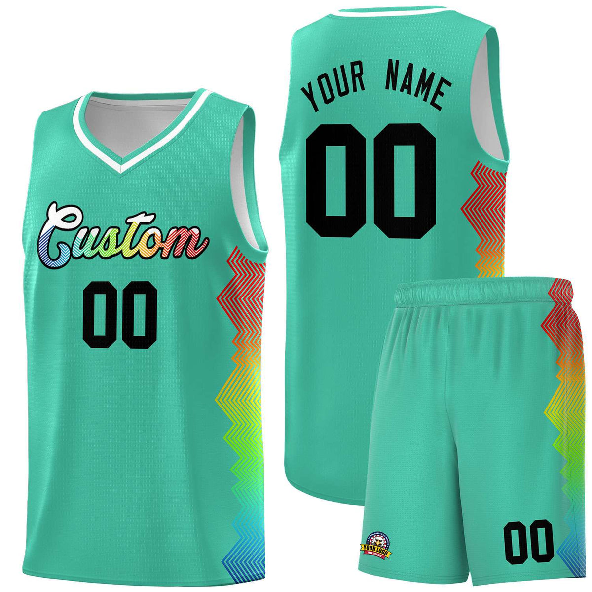 Custom Bright Green Denver Nuggets Rainbow Side Sports Uniform Basketball Jersey|KXKSHOP